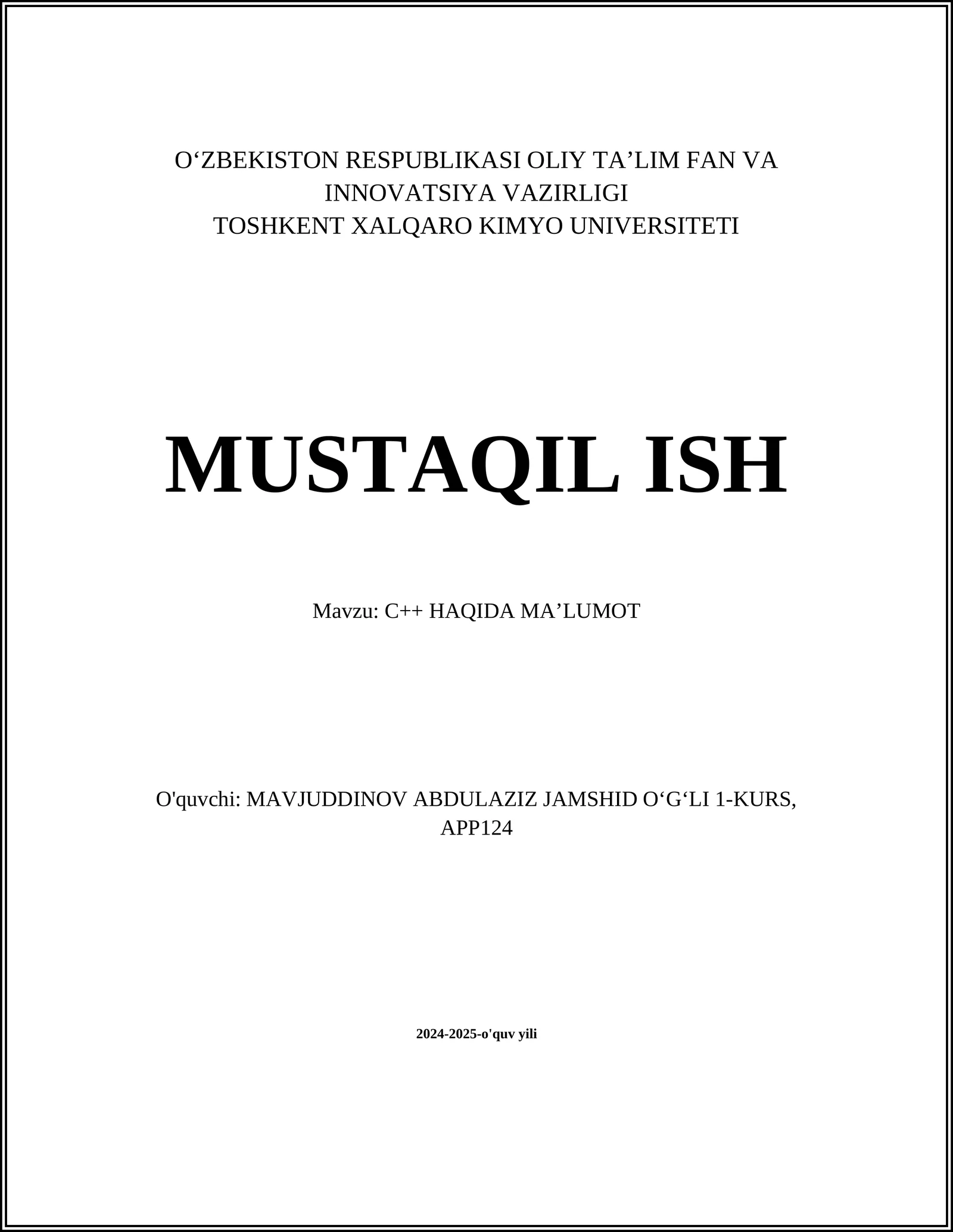 C++ HAQIDA MAʼLUMOT