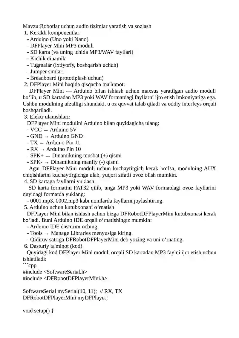 Robotlar uchun audio tizimlar yaratish va sozlash