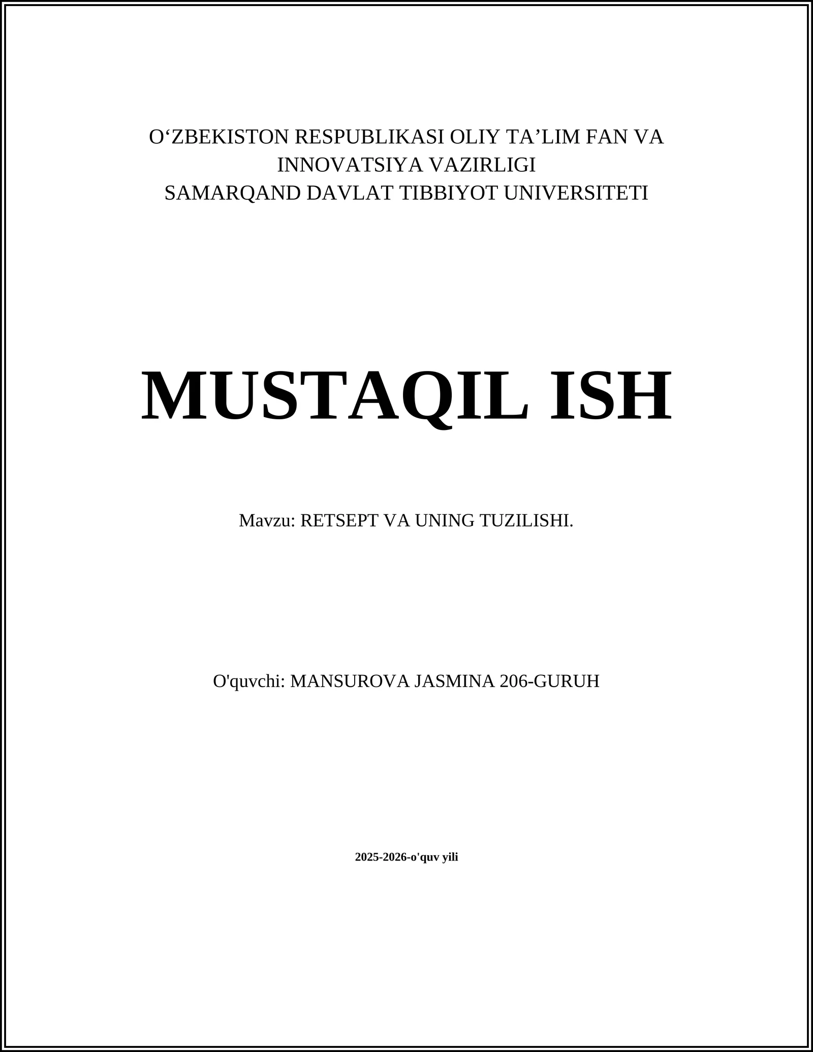 Retsept va uning tuzilishi