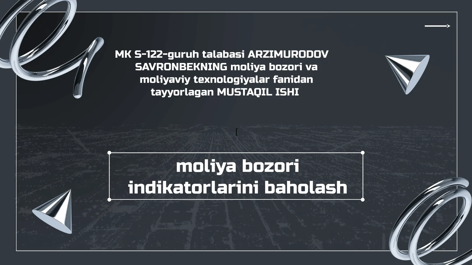 Moliya Bozori Indikatorlarini Baholash