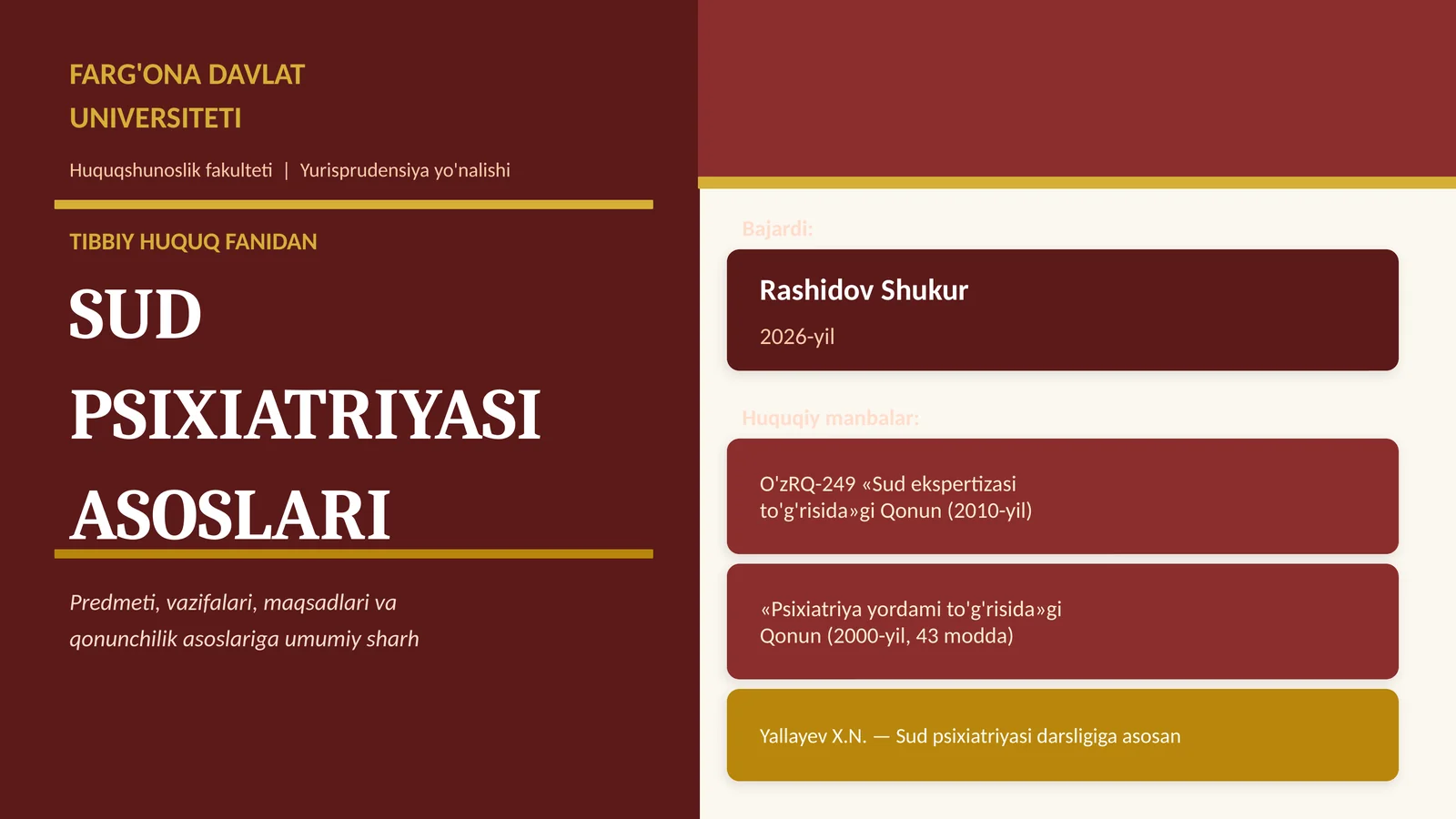SUD PSIXIATRIYASI ASOSLARI