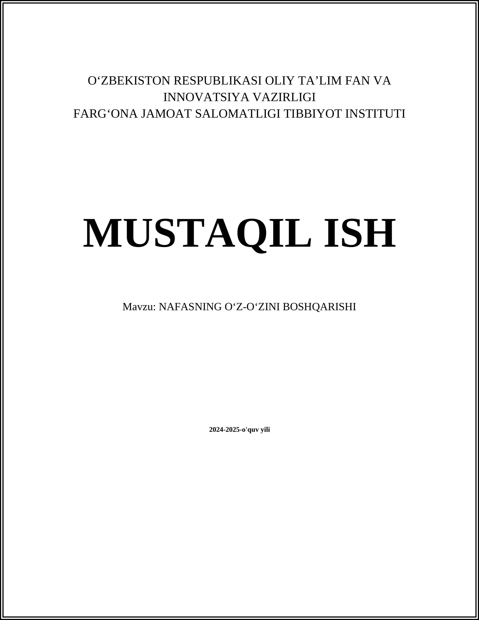 NAFASNING OʻZ-OʻZINI BOSHQARISHI