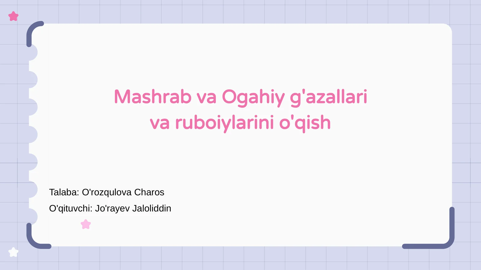 Mashrab va Ogahiy g'azallari va ruboiylarini o'qish