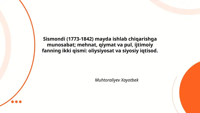 Sismond va mayda ishlab chiqarishga munosabati