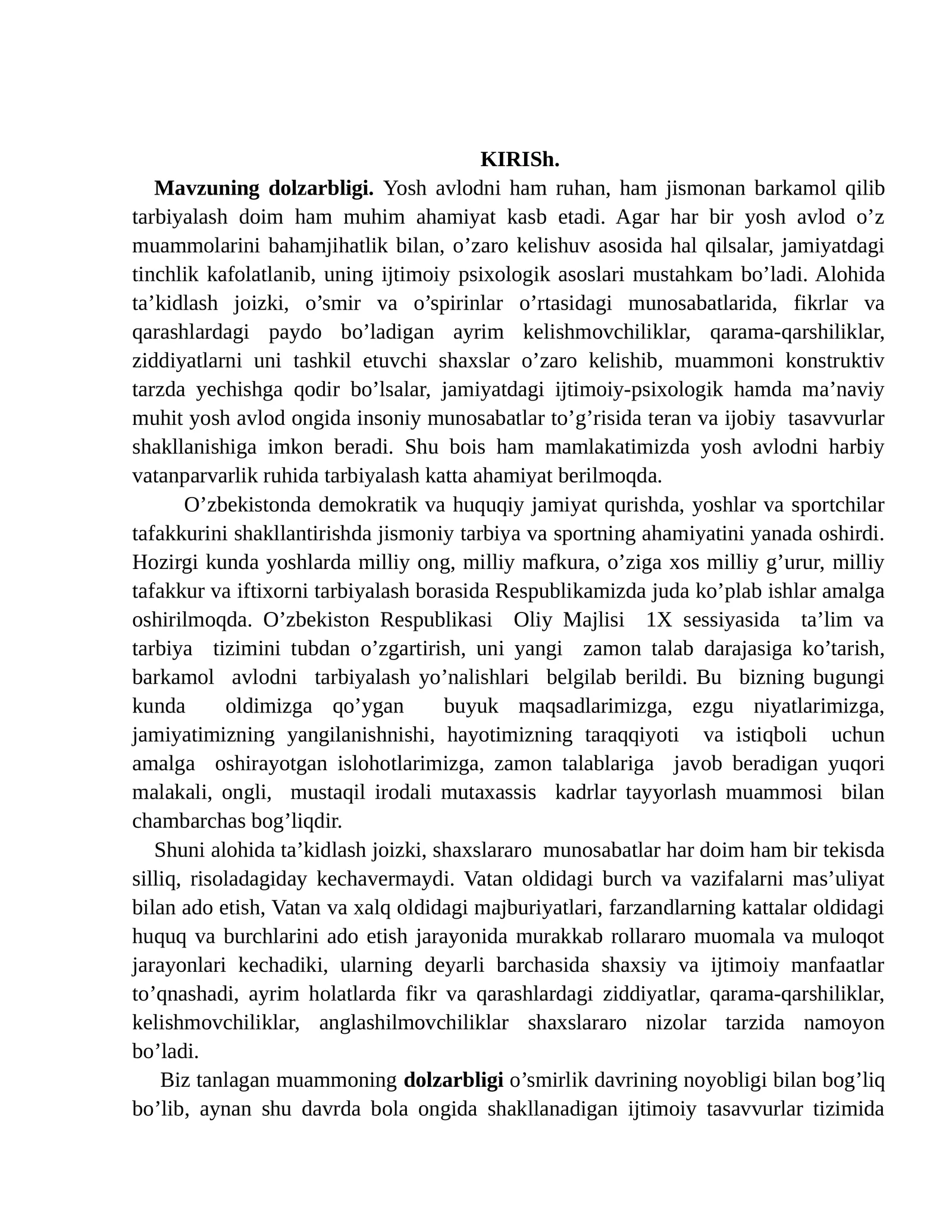 Yosh avlodni ham ruhan, ham jismonan barkamol qilib tarbiyalash