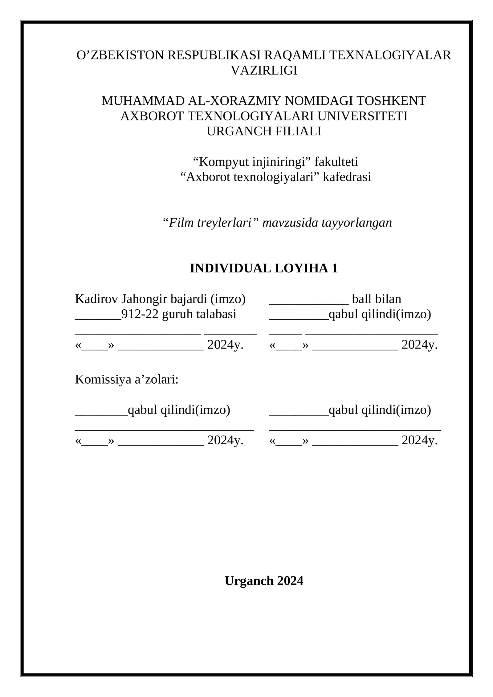 Film treylerlari - Individual loyiha 1