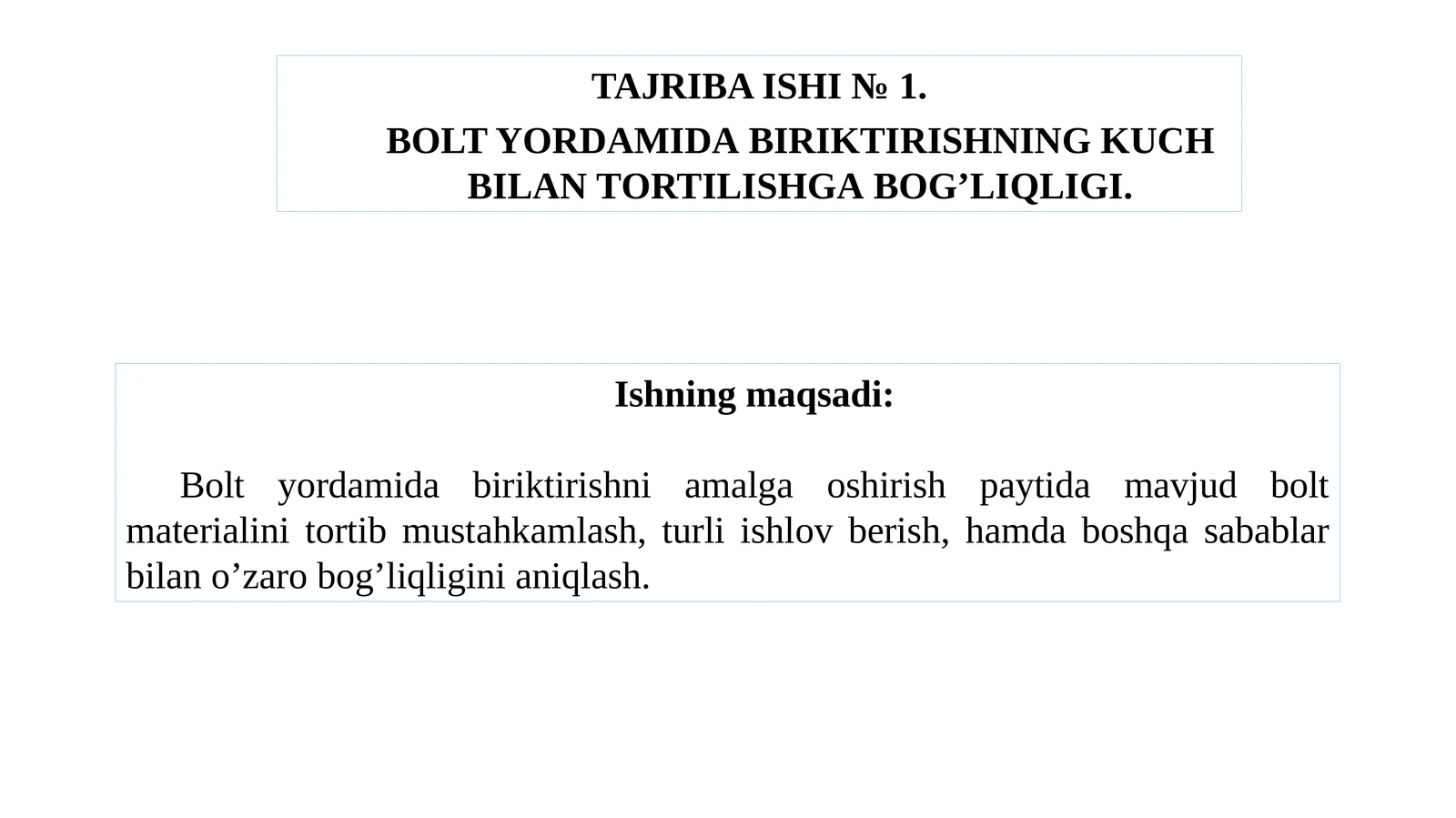 BОLT YORDАMIDА BIRIKTIRISHNING KUCH BILАN TОRTILISHGА BОG’LIQLIGI