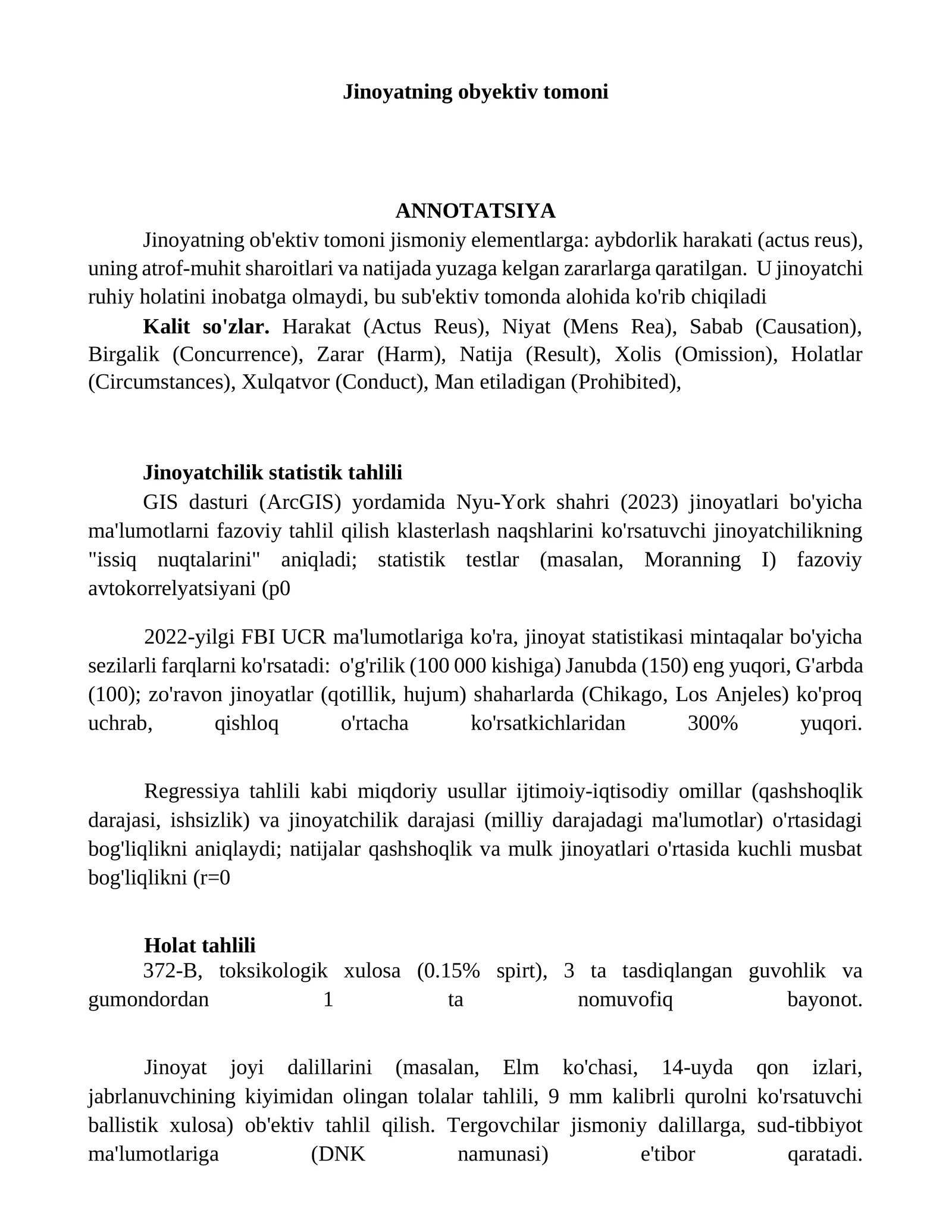 Jinoyatning obyektiv tomoni