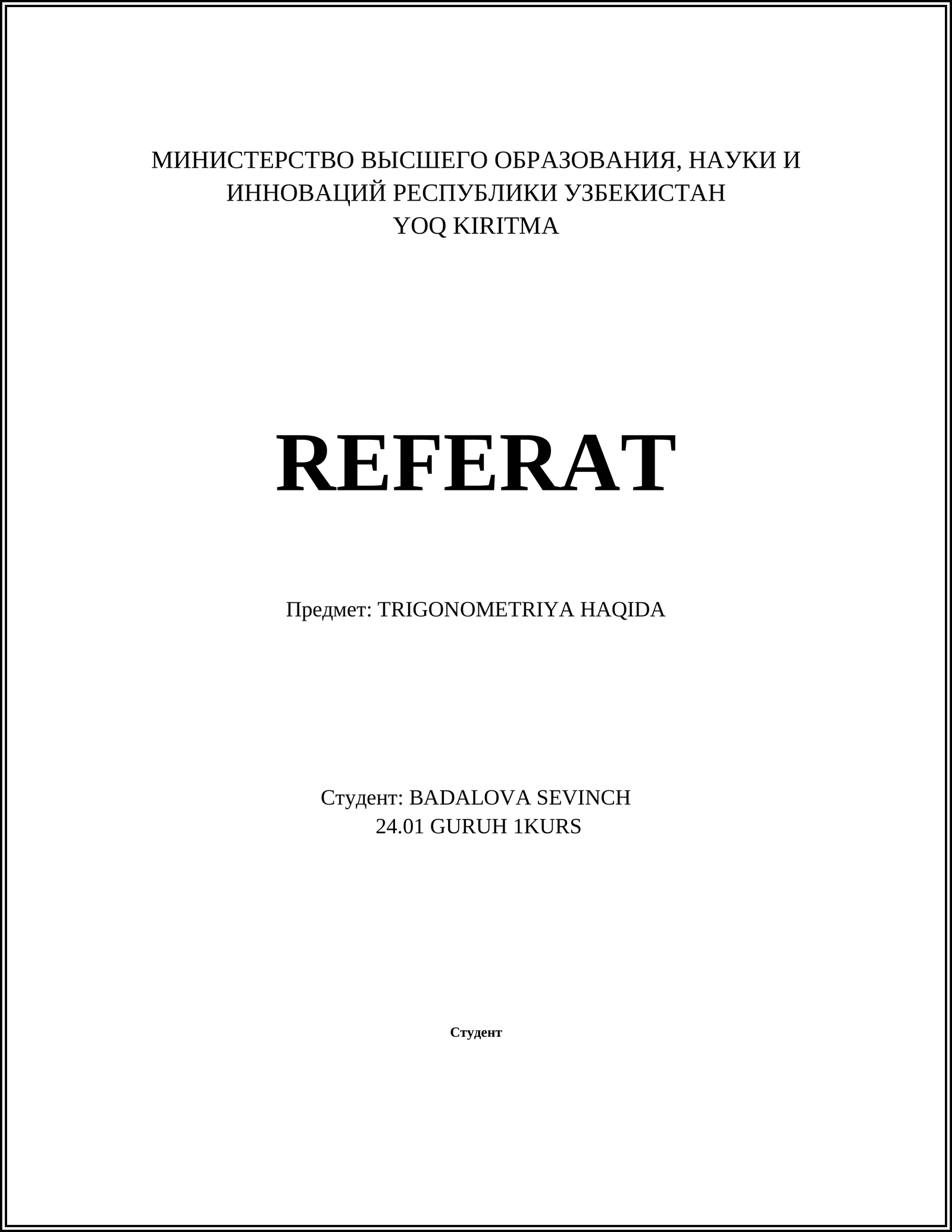 REFERAT TRIGONOMETRIYA HAQIDA