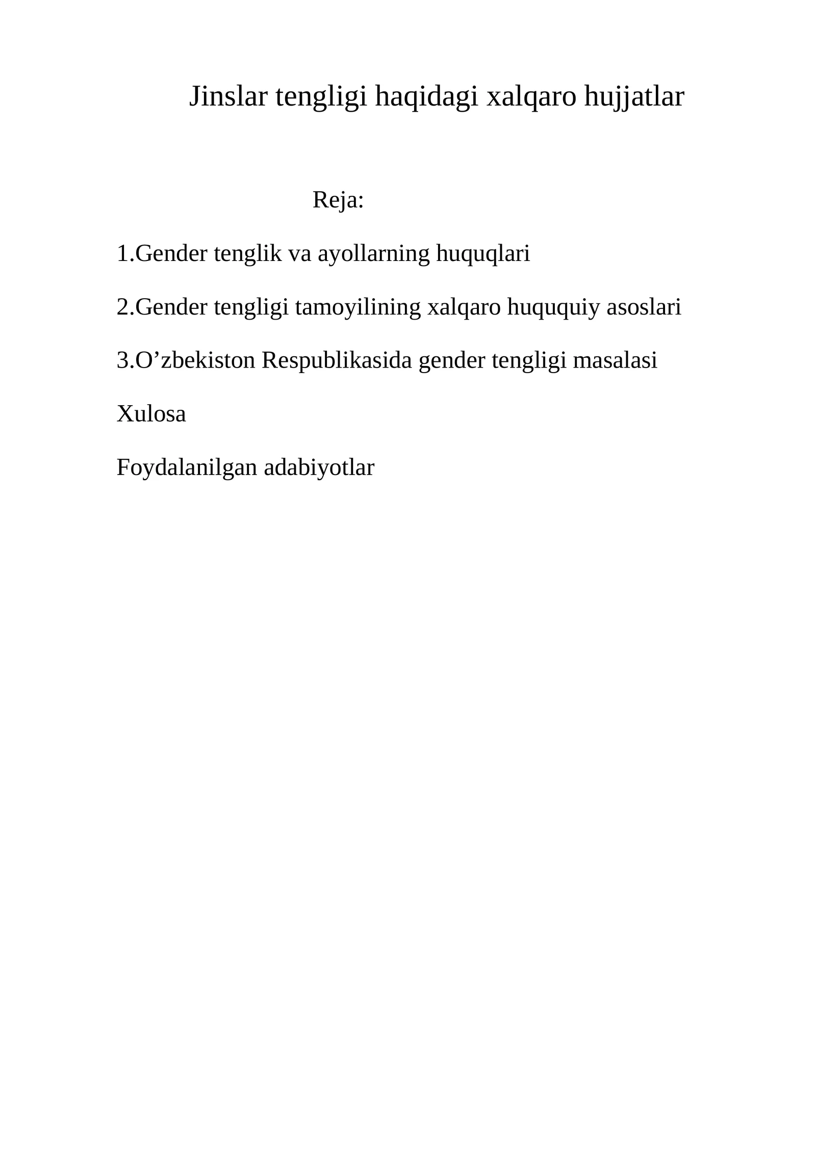 Jinslar tengligi haqidagi xalqaro hujjatlar