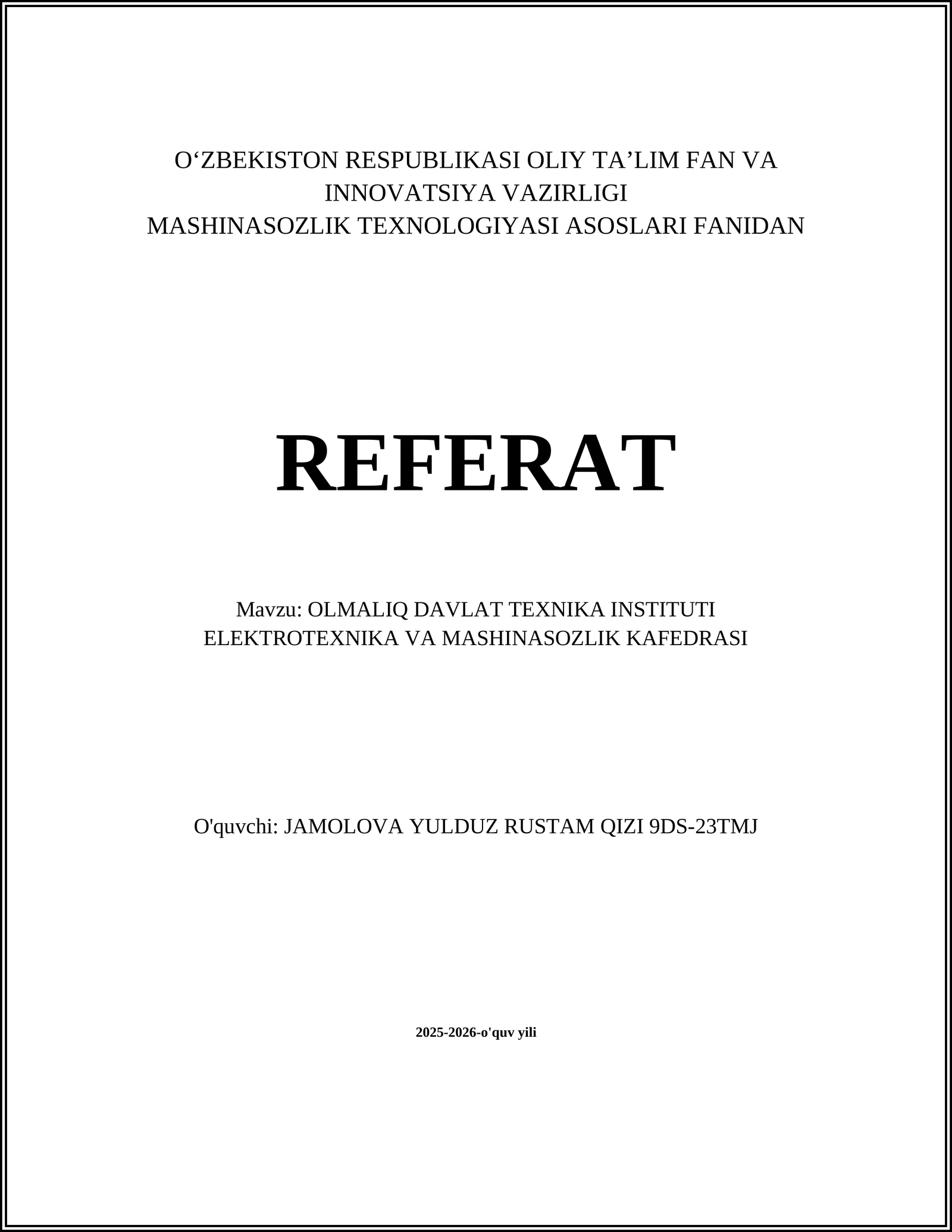Elektrotexnika va Mashinasozlik kafedrasi