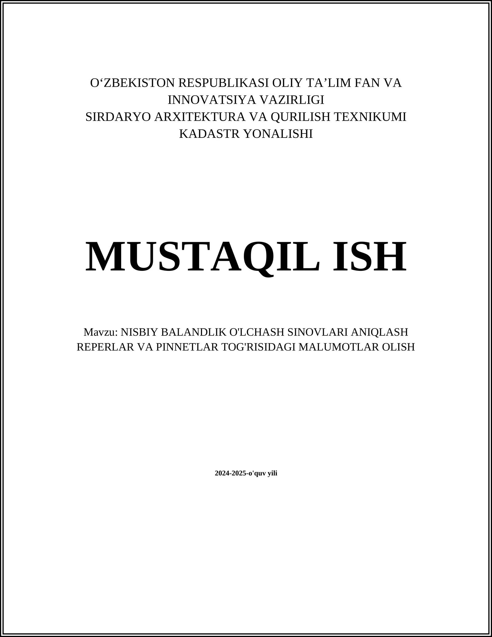 Nisbiy Balandlik O'lchash Sinovlari