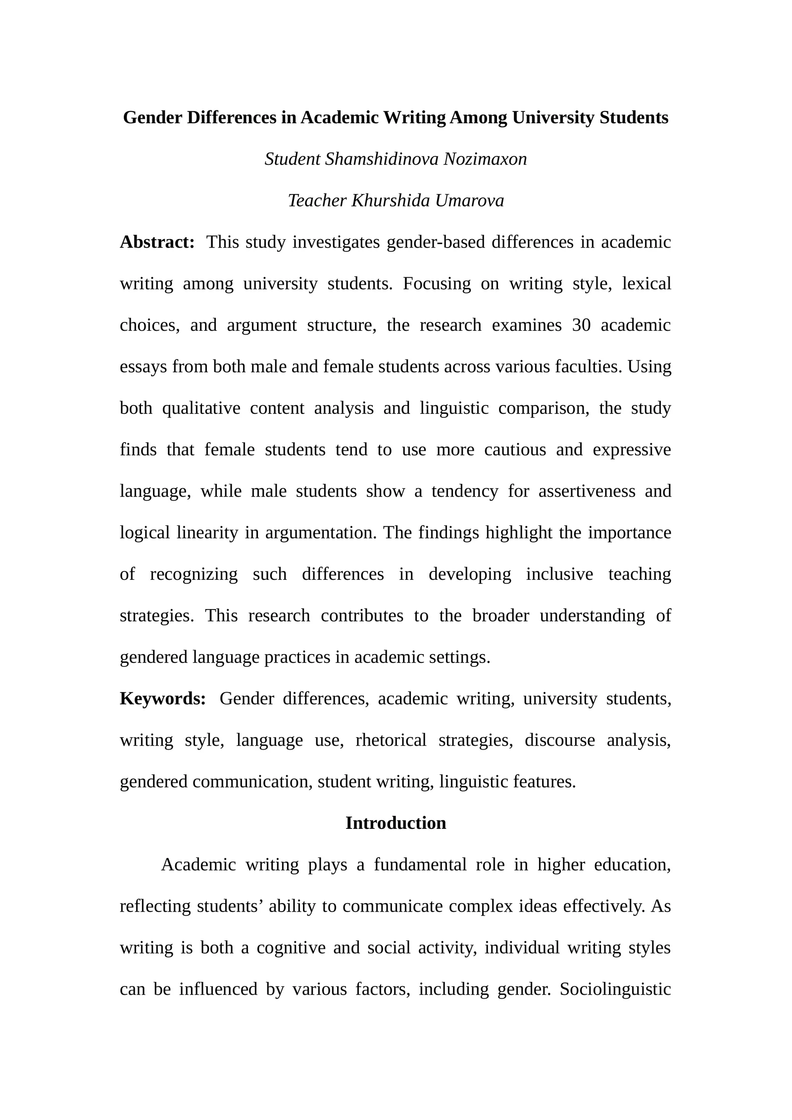Gender Differences in Academic Writing Among University Students