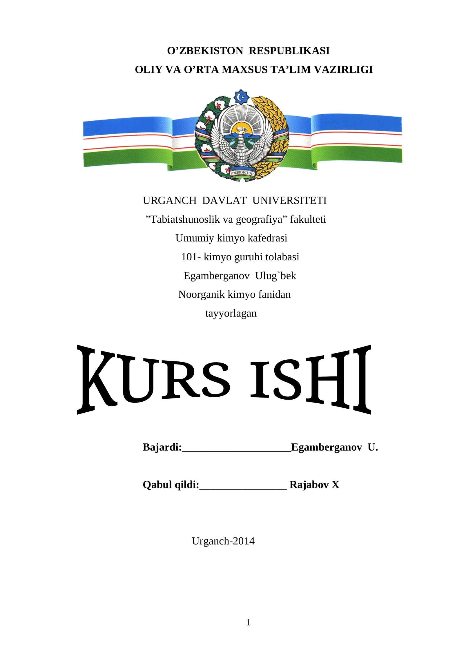 KURS ISHI: Rux gidroksidning olinishi va xossalari