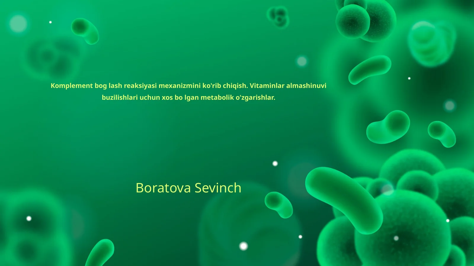 Komplement bog lash reaksiyasi mexanizmini ko'rib chiqish. Vitaminlar almashinuvi buzilishlari uchun xos bo lgan metabolik o'zgarishlar