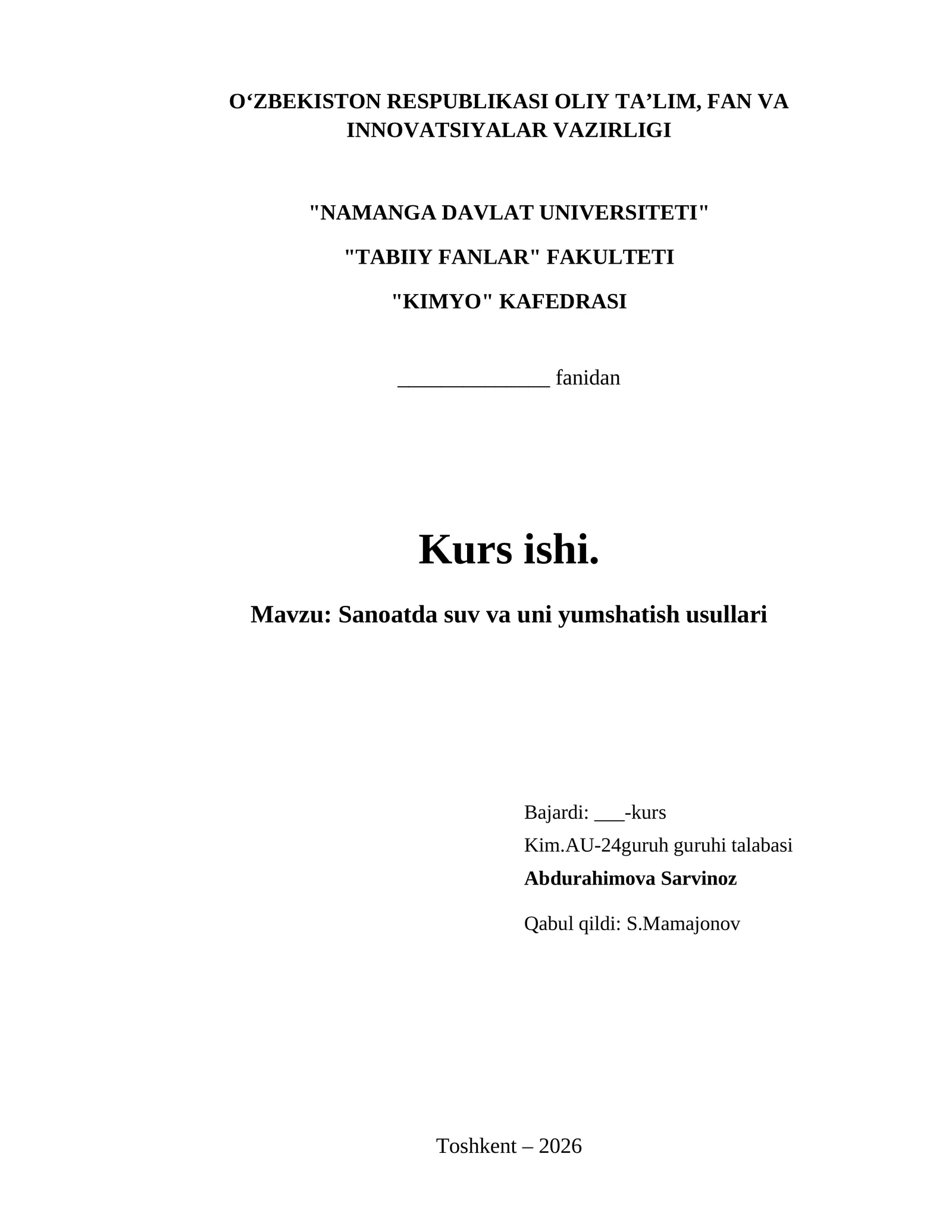 Sanoatda suv va uni yumshatish usullari