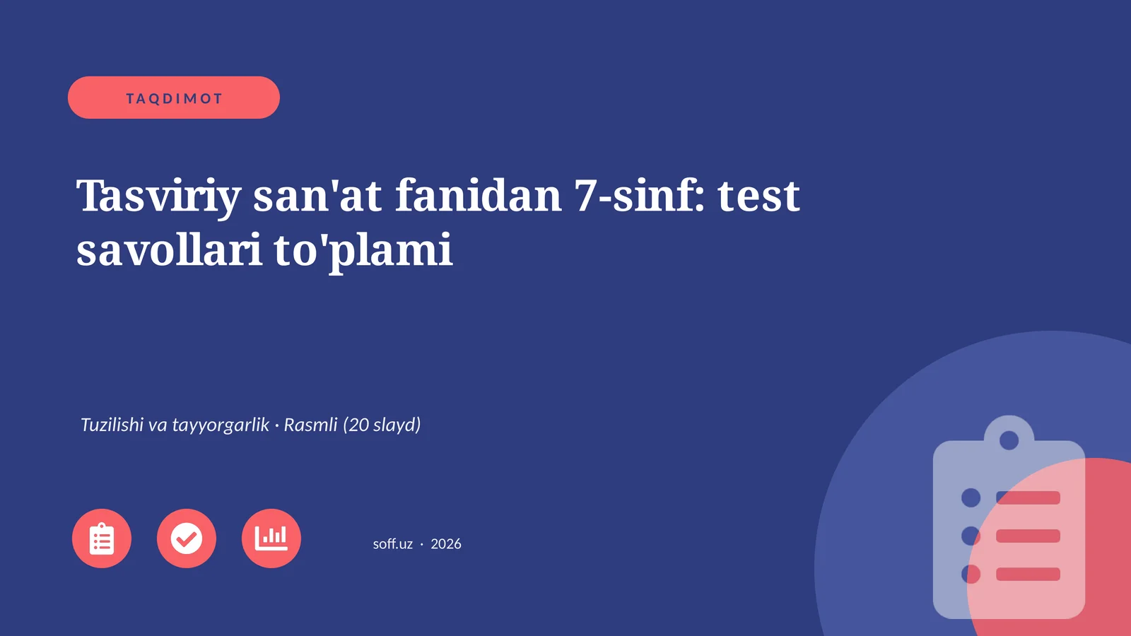 Tasviriy san'at fanidan 7-sinf: test savollari to'plami
