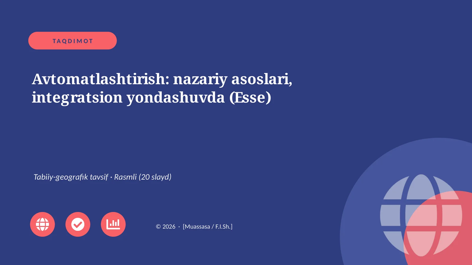Avtomatlashtirish: nazariy asoslari, integratsion yondashuvda (Esse)