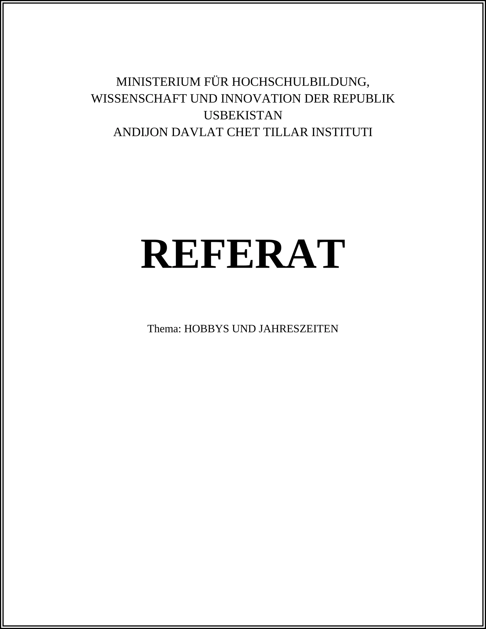HOBBYS UND JAHRESZEITEN