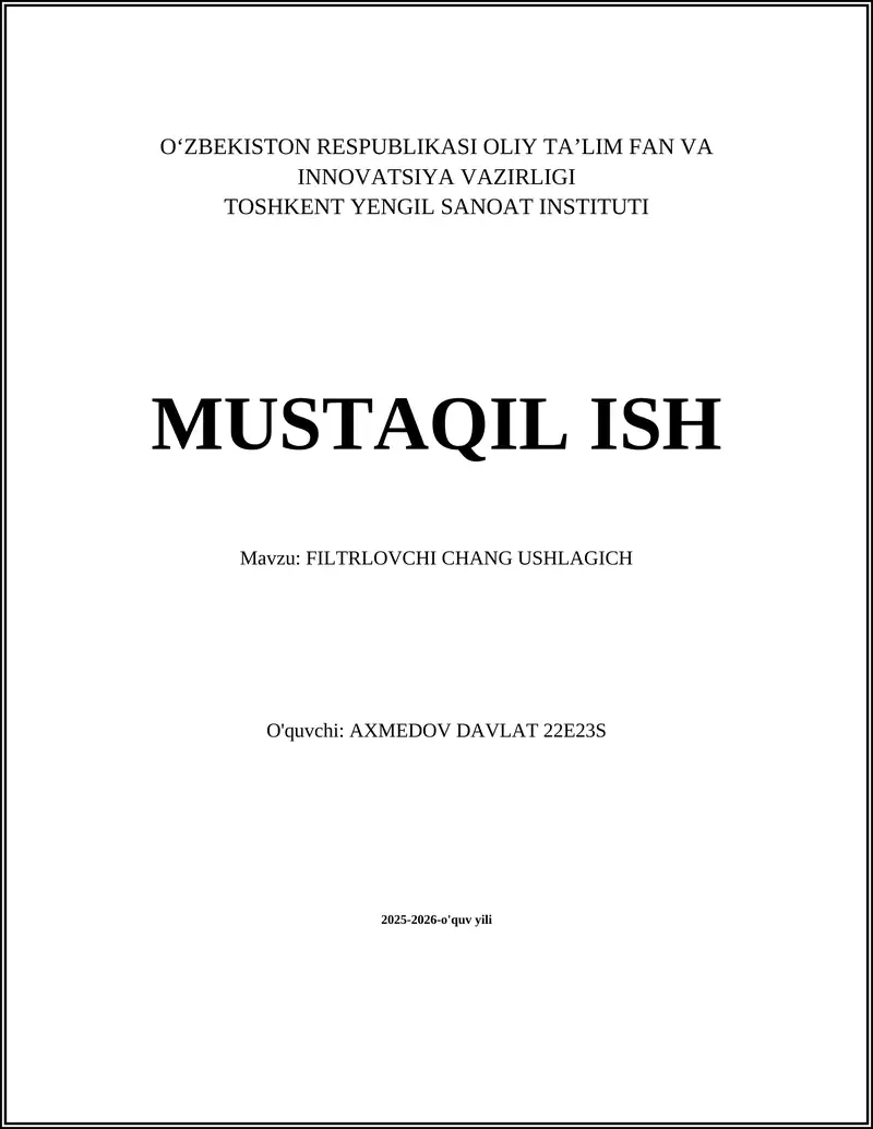 FILTRLOVCHI CHANG USHLAGICH