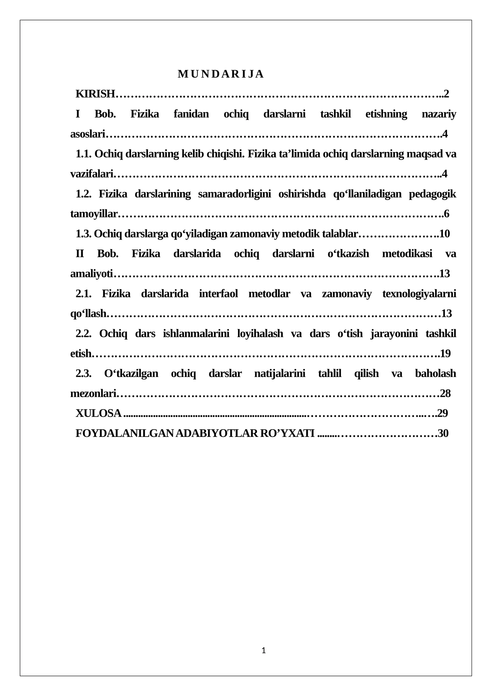 Fizika fanidan ochiq darslarni tashkil etishning nazariy asoslari va amaliyoti
