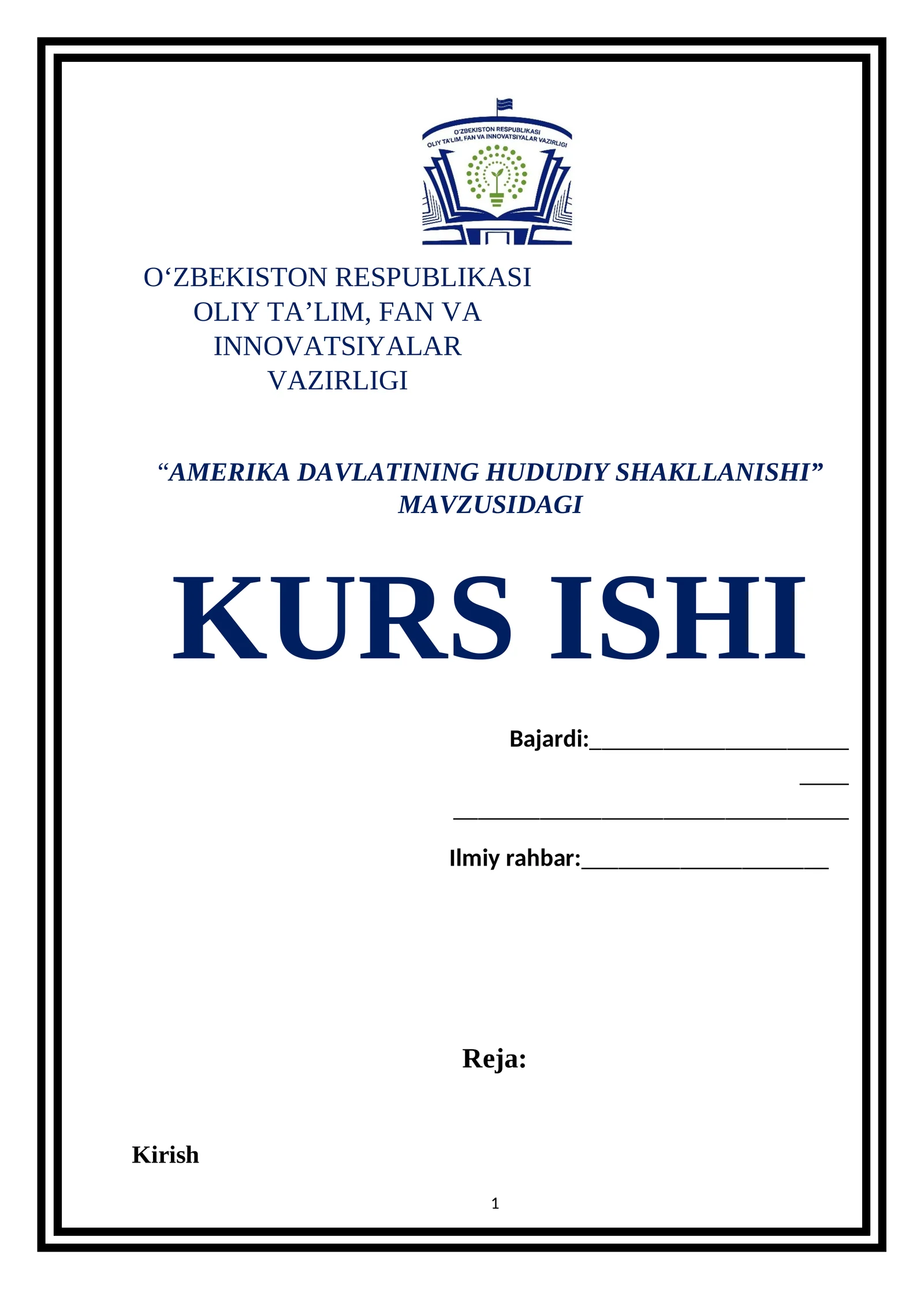 AMERIKA DAVLATINING HUDUDIY SHAKLLANISHI