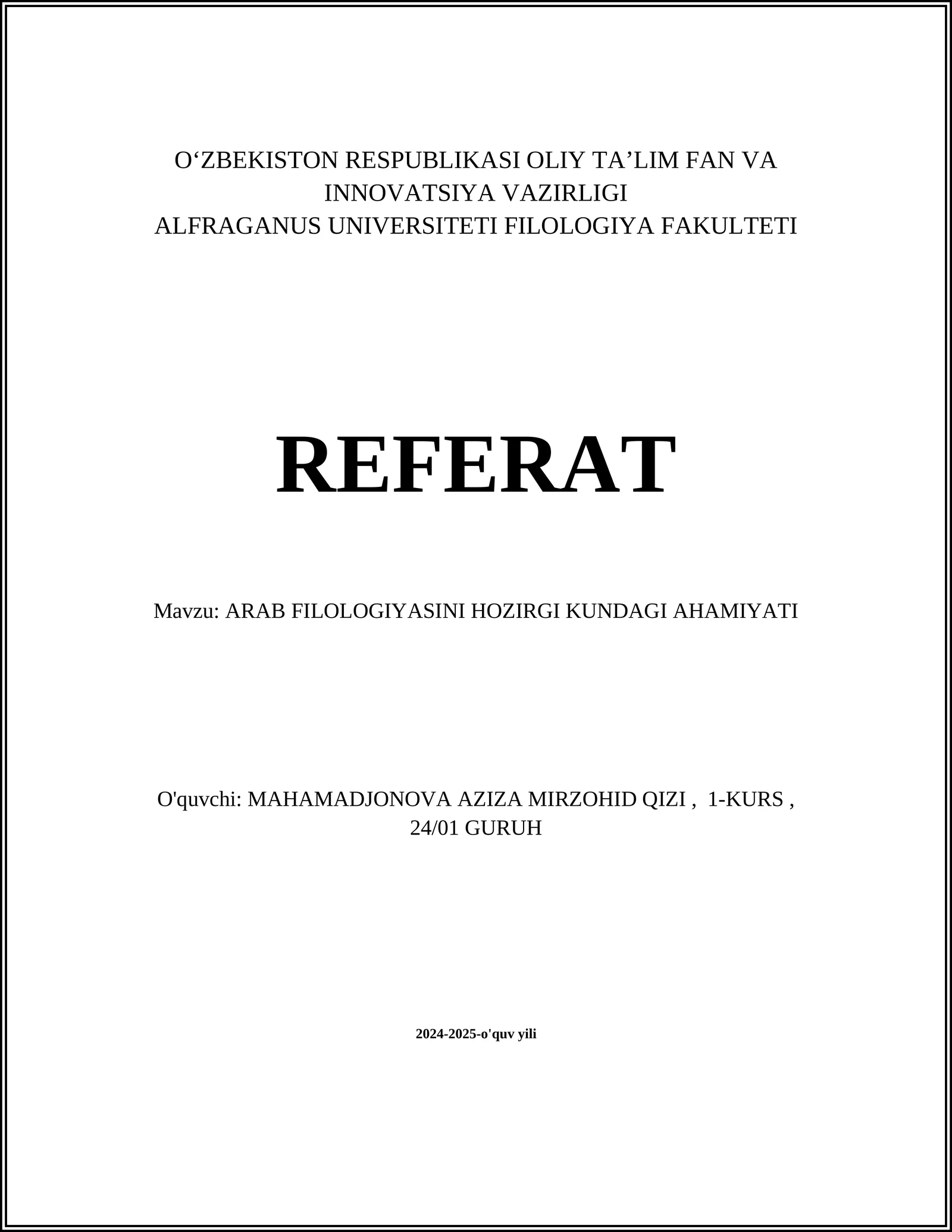ARAB FILOLOGIYASINI HOZIRGI KUNDAGI AHAMIYATI