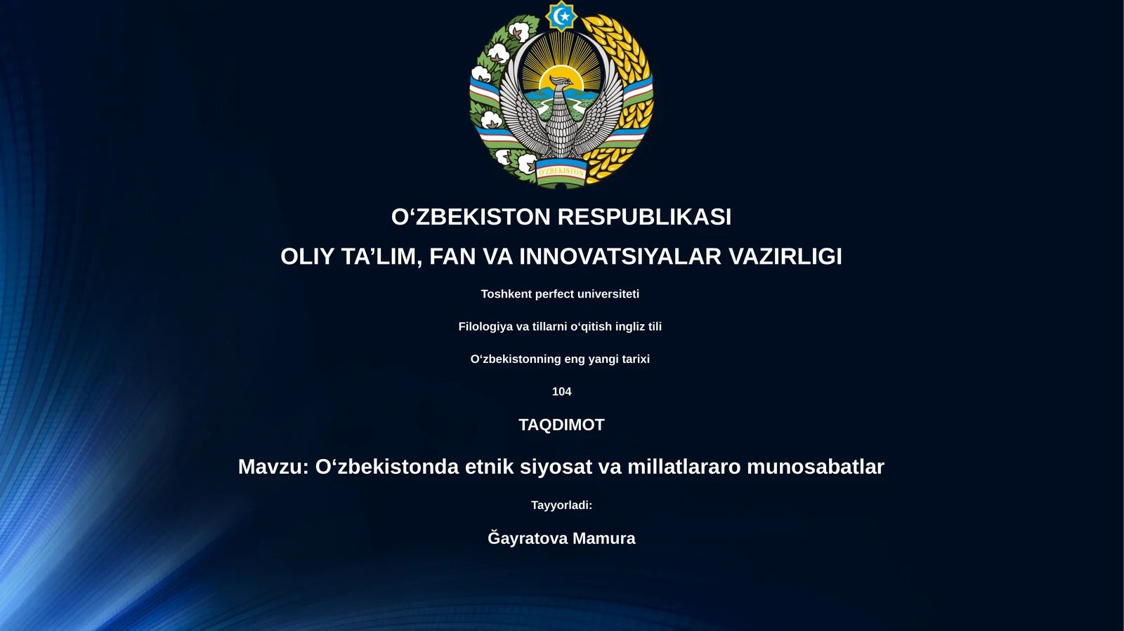 Oʻzbekistonda etnik siyosat va millatlararo munosabatlar