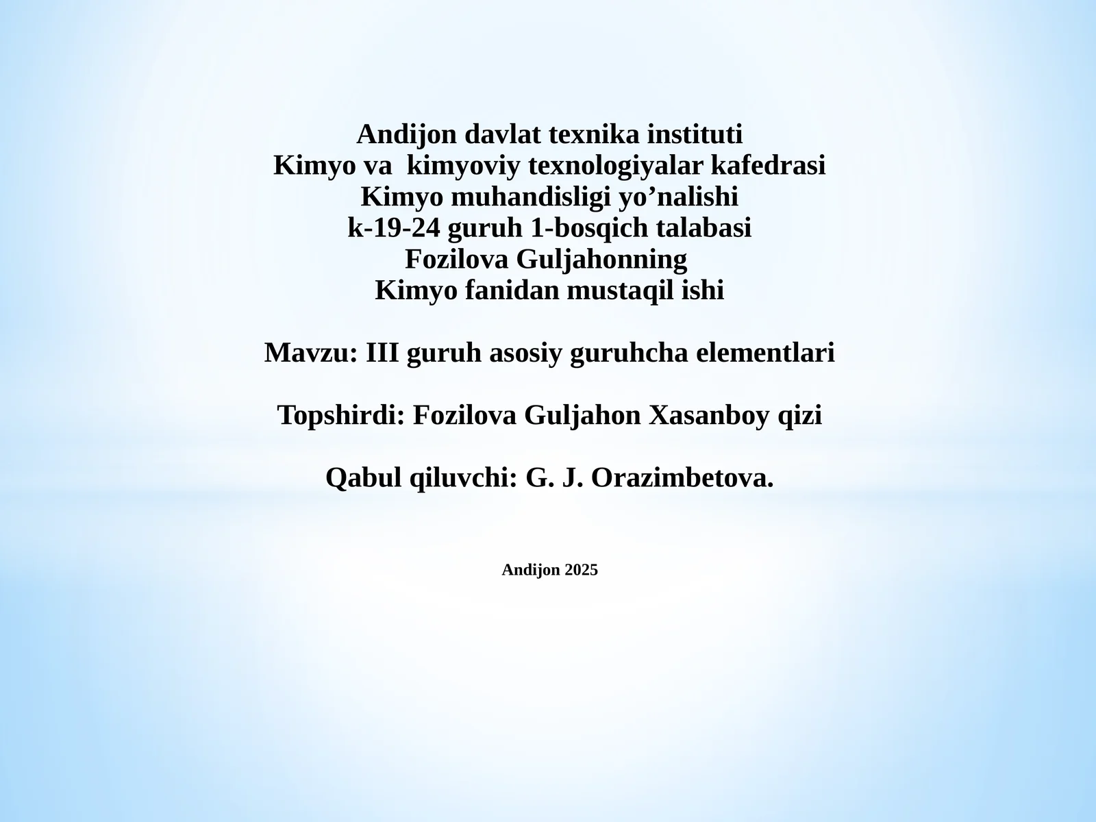 III guruh asosiy guruhcha elementlari
