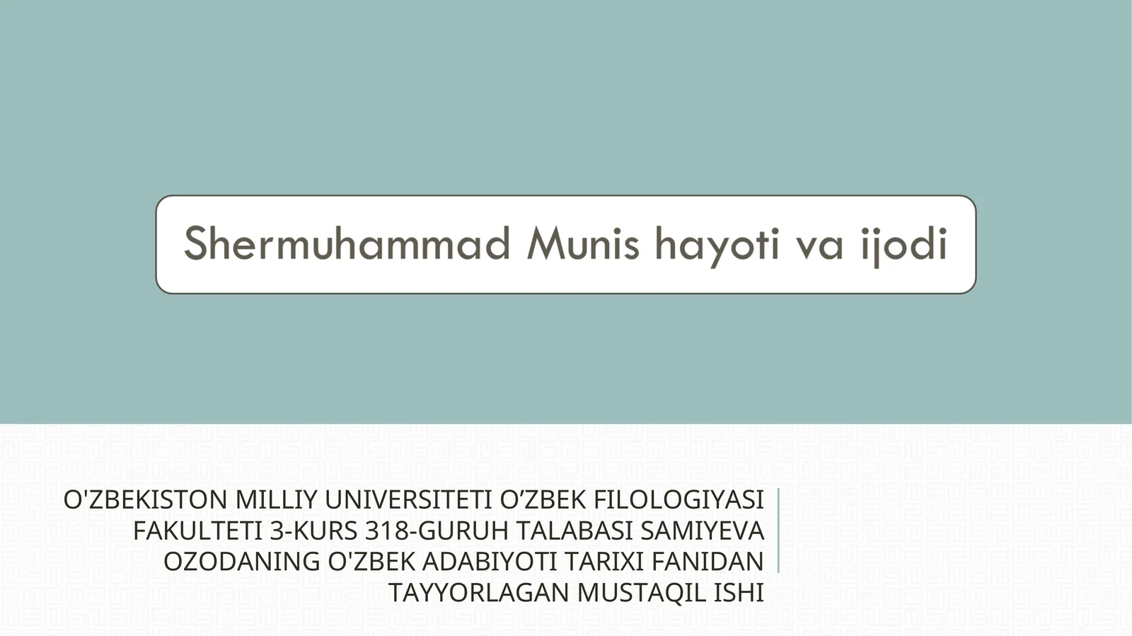 O'zbek Adabiyoti Tarixi Fanidan Talabalarga
