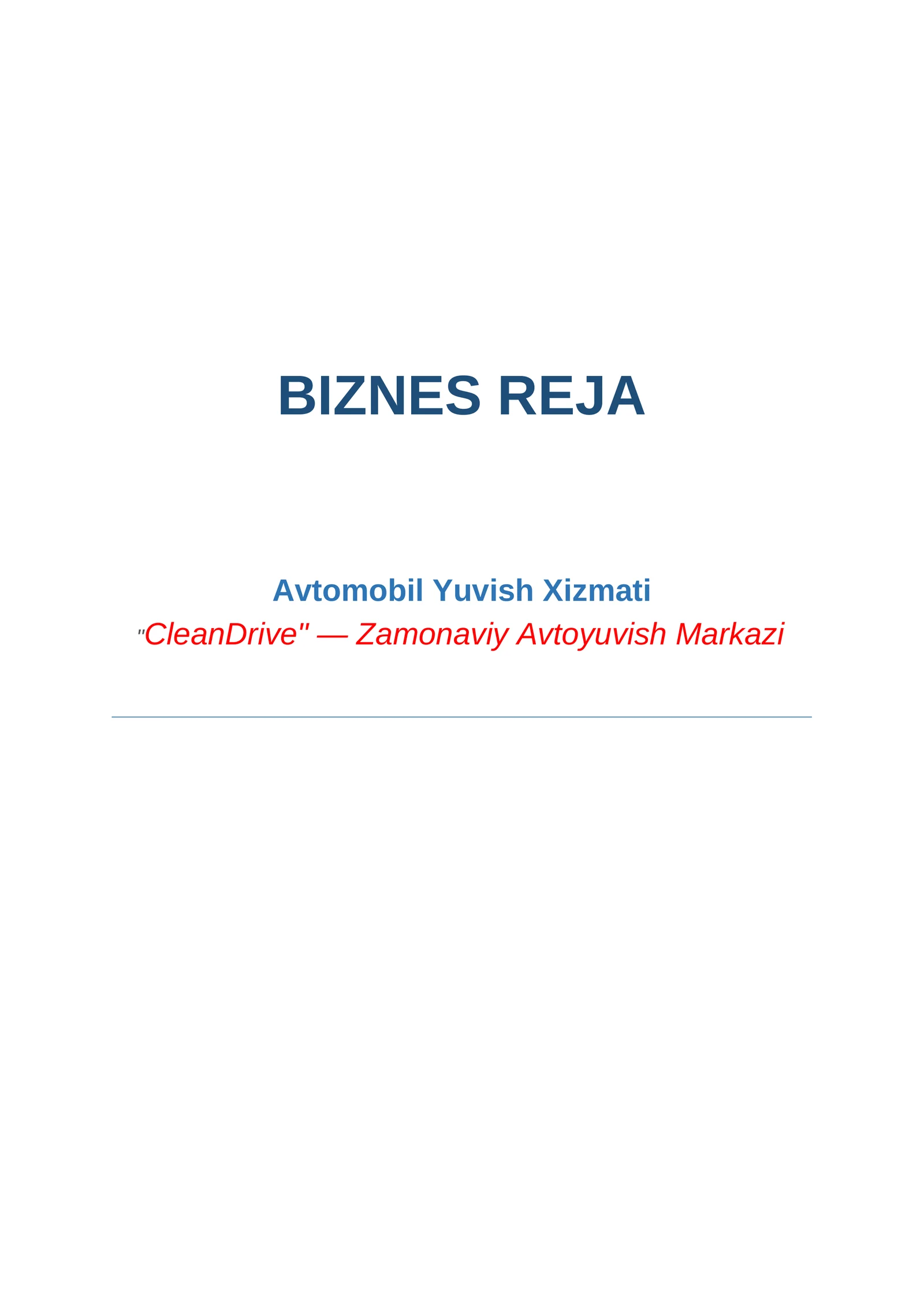 Avtomobil yuvish xizmati biznes rejasi