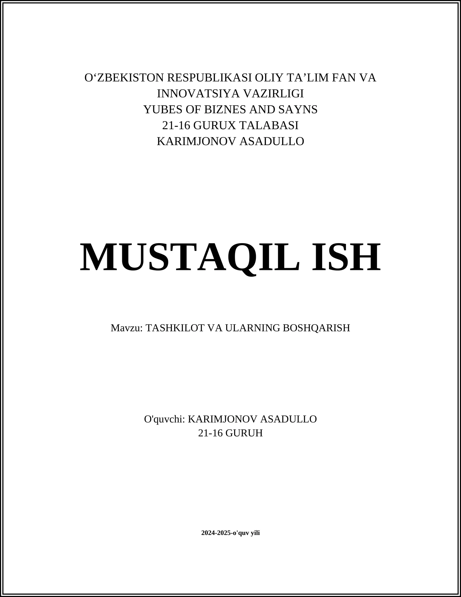 Tashkilot va ularning boshqarish