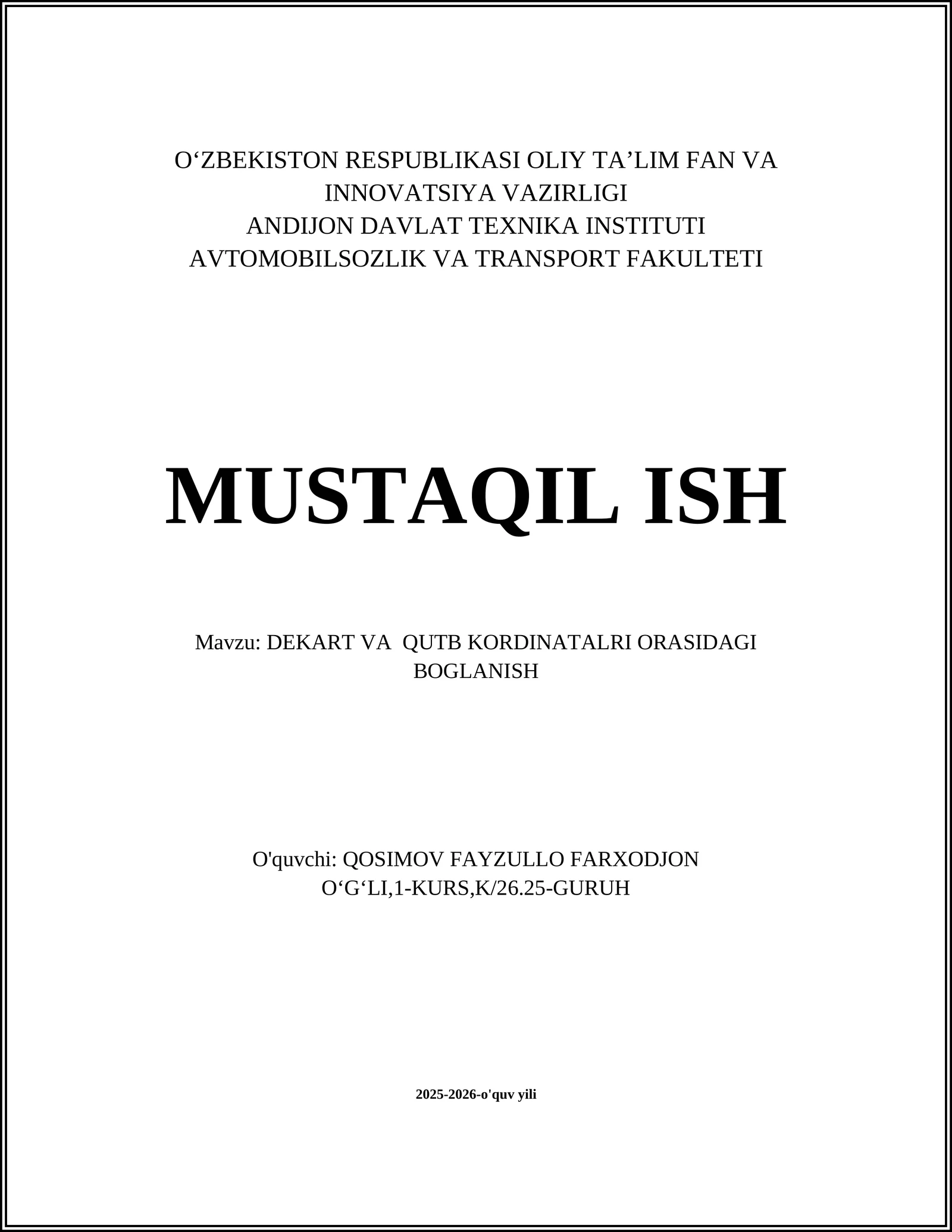 DEKART VA QUTB KORDINATALRI ORASIDAGI BOGLANISH