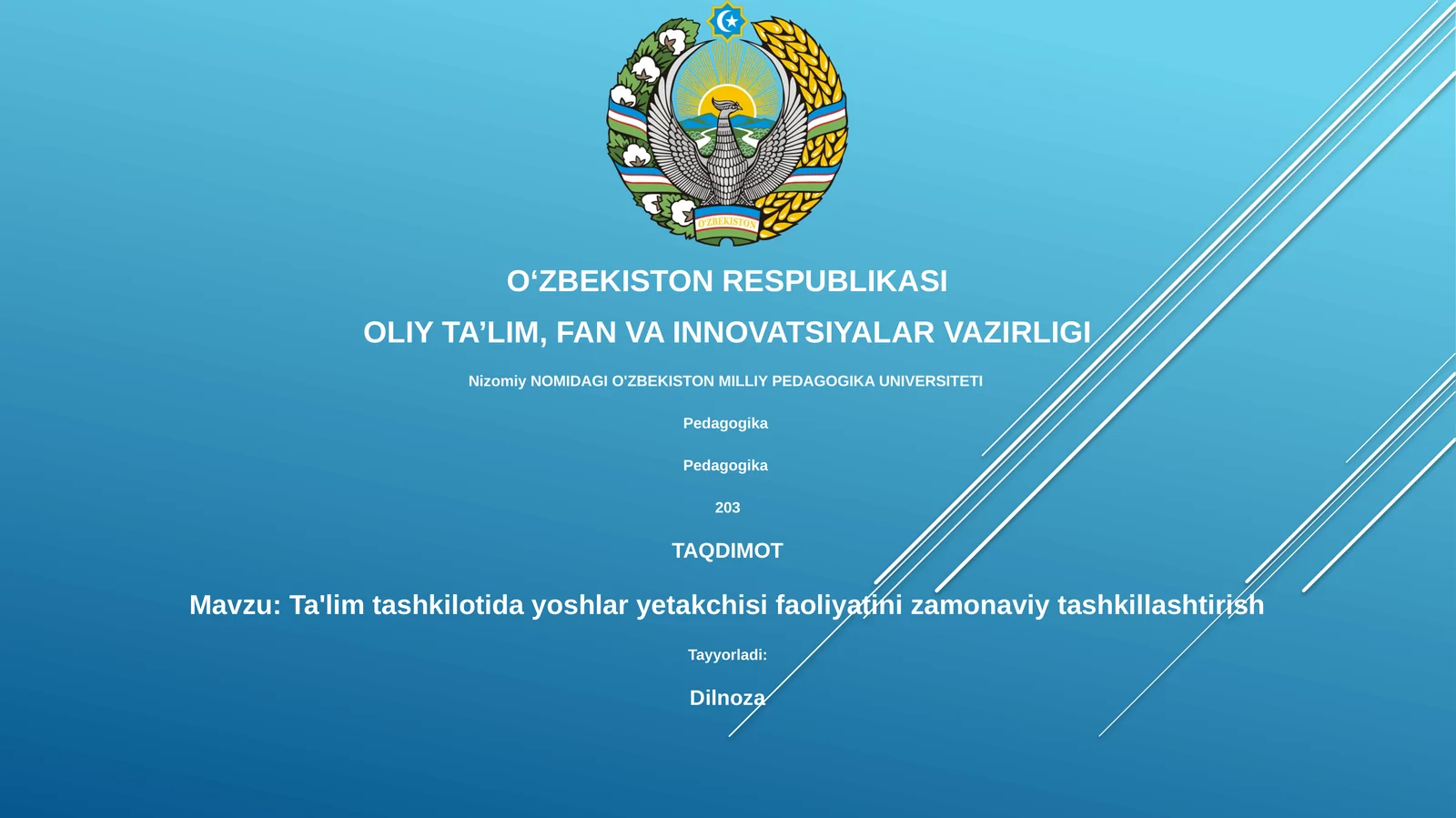 Ta'lim tashkilotida yoshlar yetakchisi faoliyatini zamonaviy tashkillashtirish