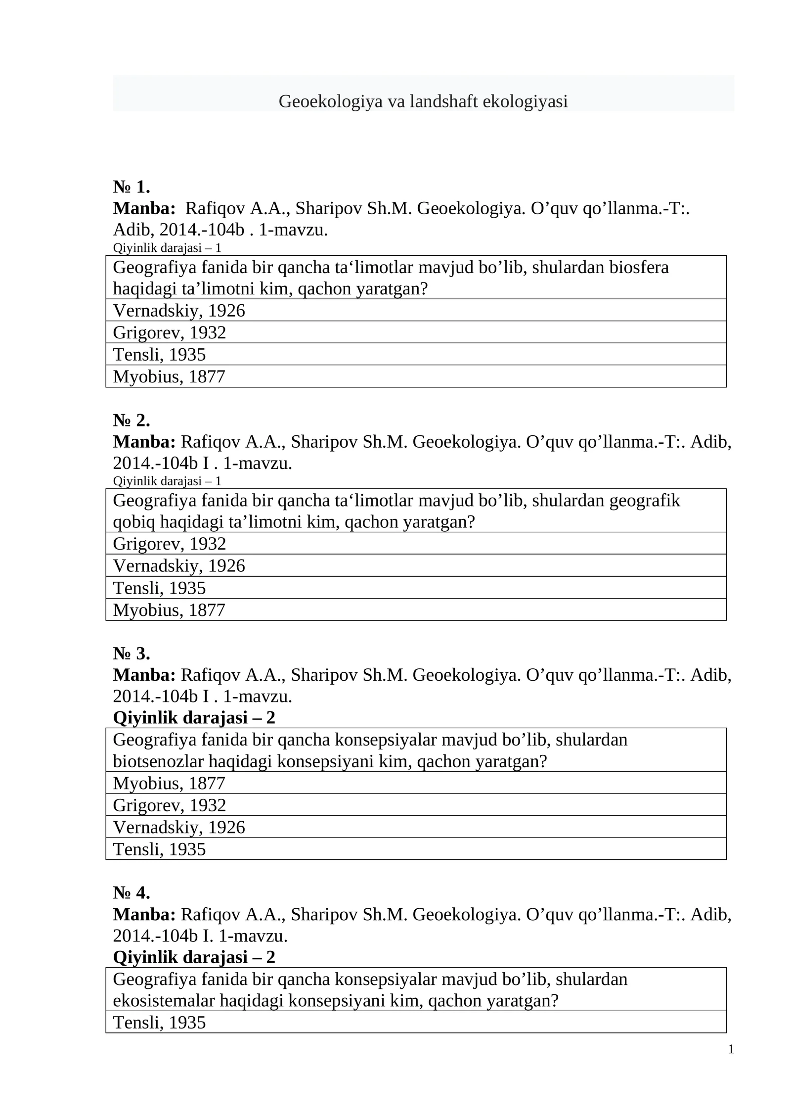 Geoekologiya va landshaft ekologiyasi