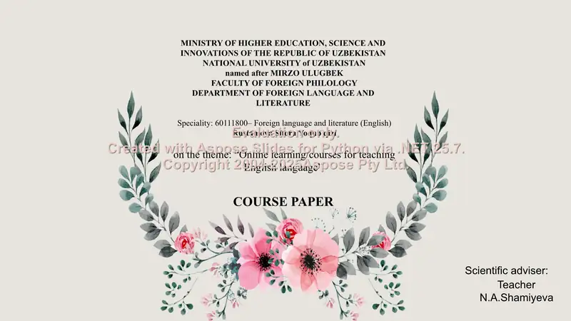 Online learning/courses for teaching English language