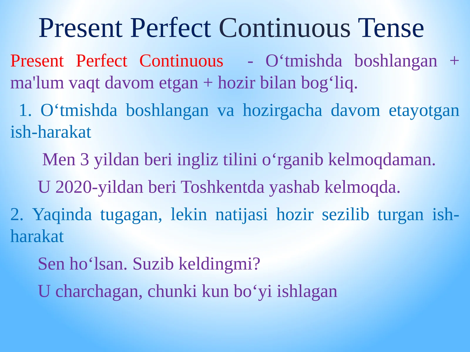 present perfect continous