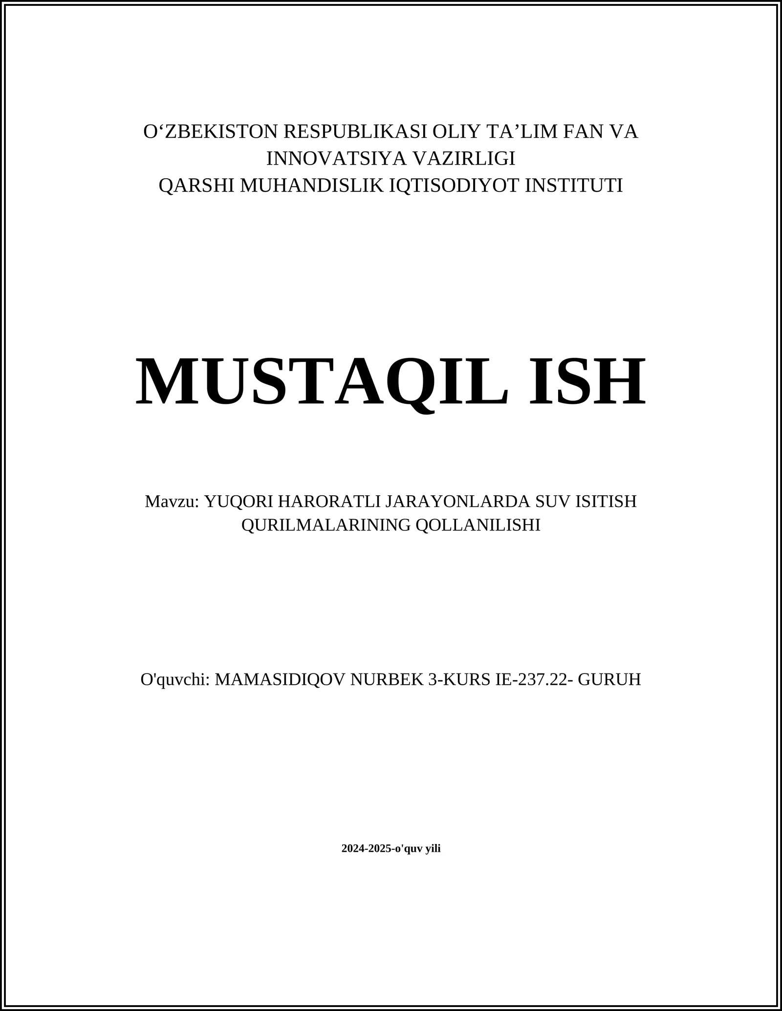 YUQORI HARORATLI JARAYONLARDA SUV ISITISH QURILMALARINING QO'LLANILISHI