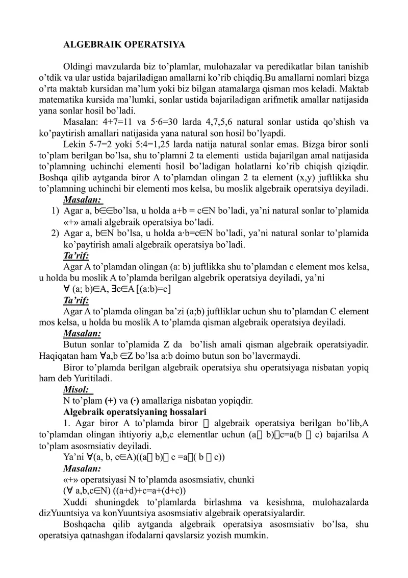 aperatsiyalar matematika