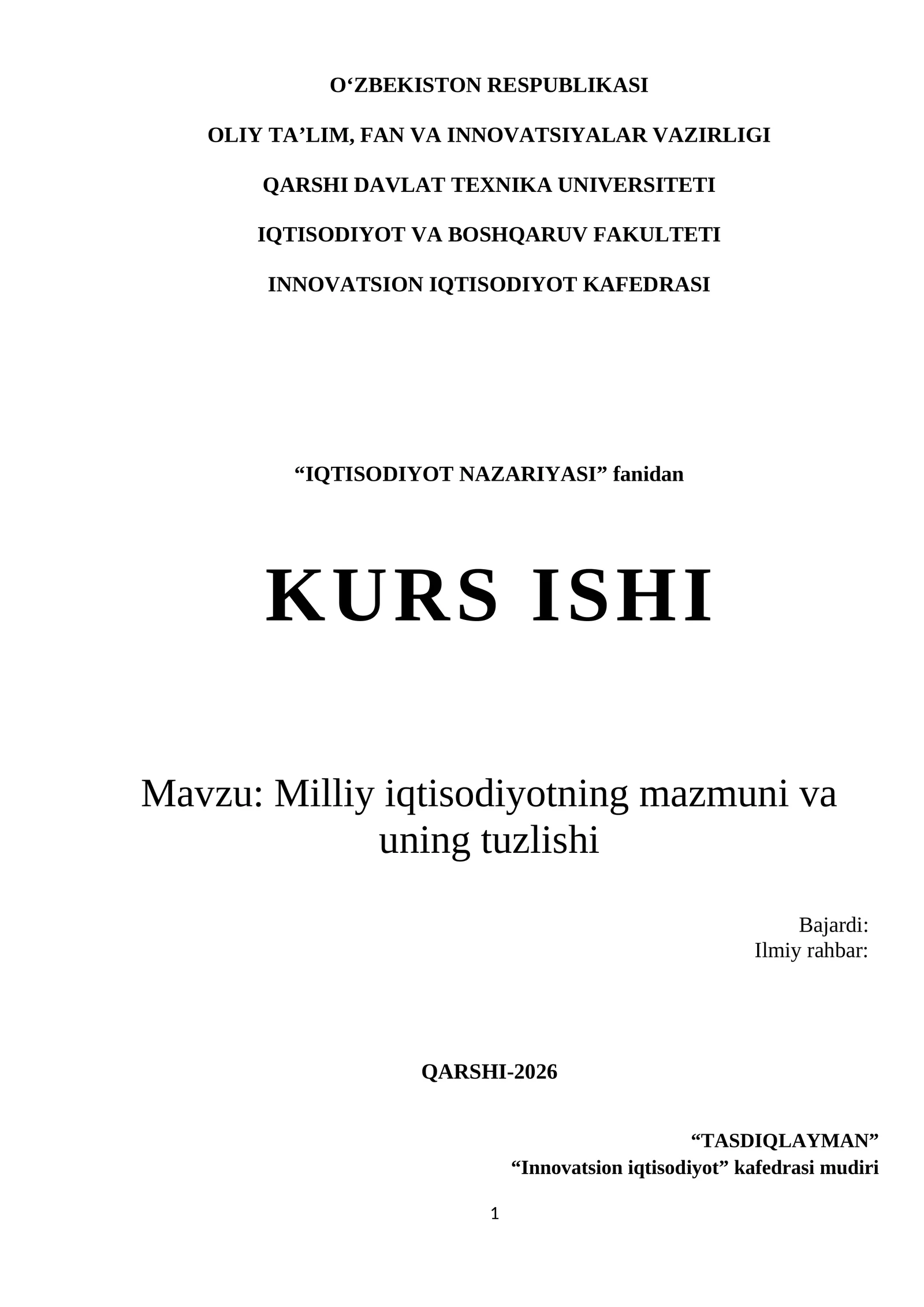 Milliy iqtisodiyotning mazmuni va uning tuzlishi