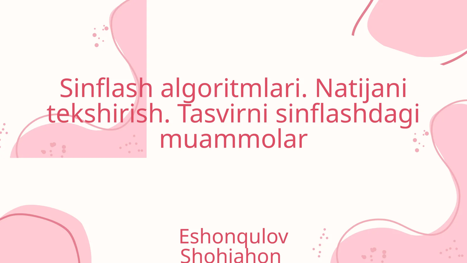 Sinflash algoritmlari. Natijani tekshirish. Tasvirni sinflashdagi muammolar