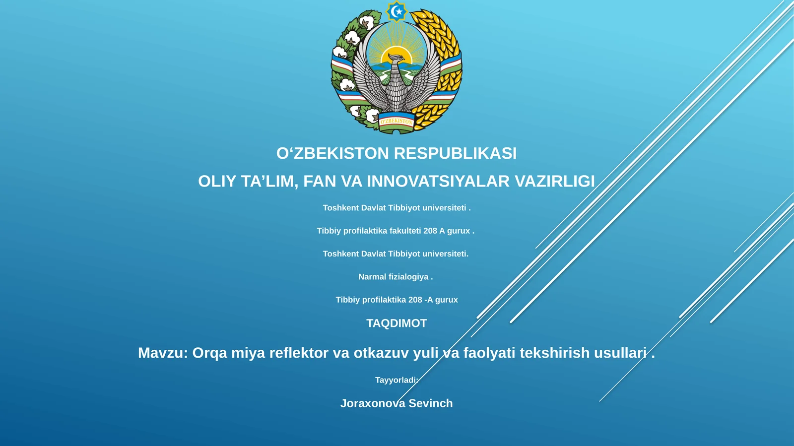 Orqa miya reflektor va otkazuv yuli va faolyati tekshirish usullari