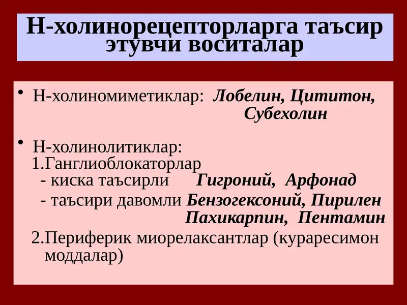 Н холинорецепторларга таъсир этувчи воситалар