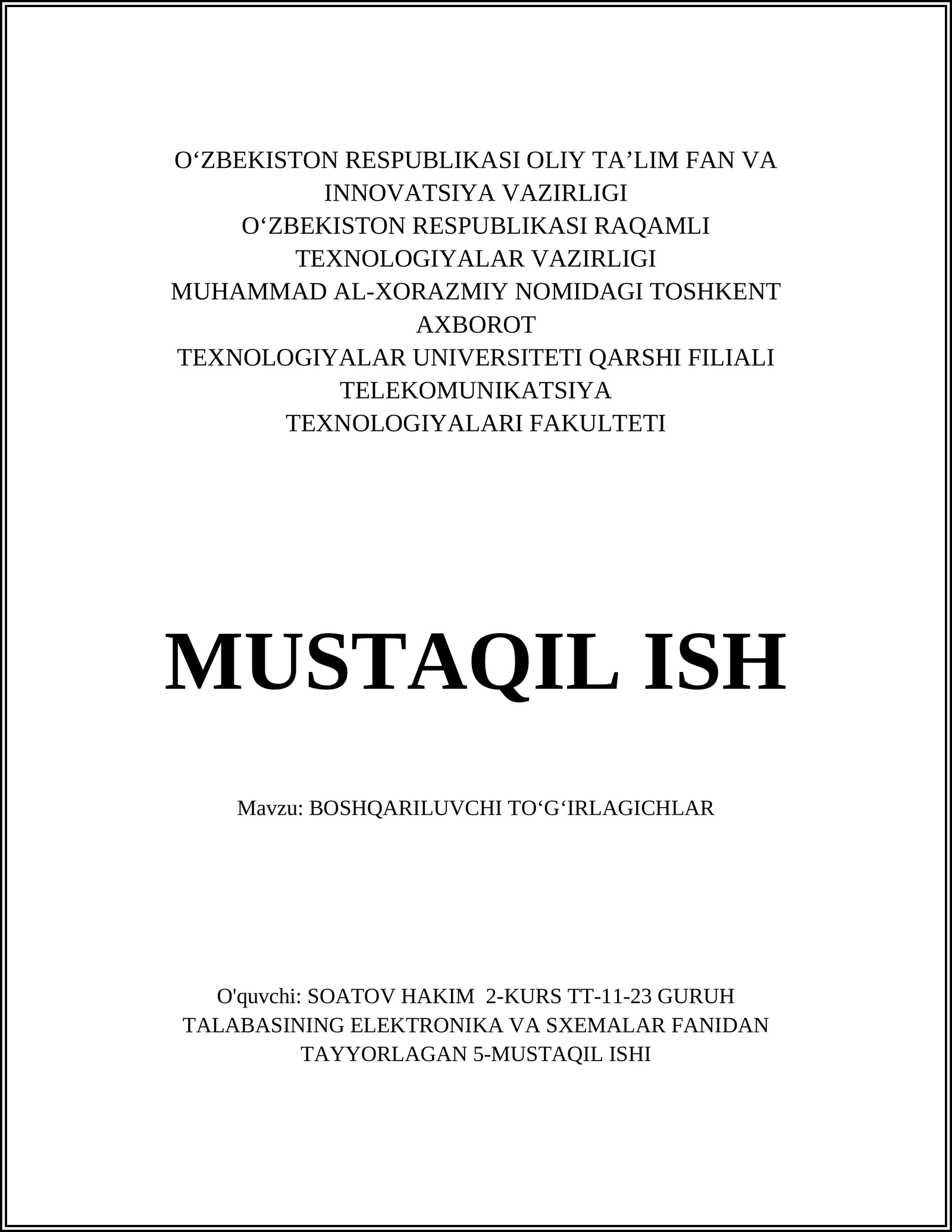 BOSHQARILUVCHI TOʻGʻIRLAGICHLAR