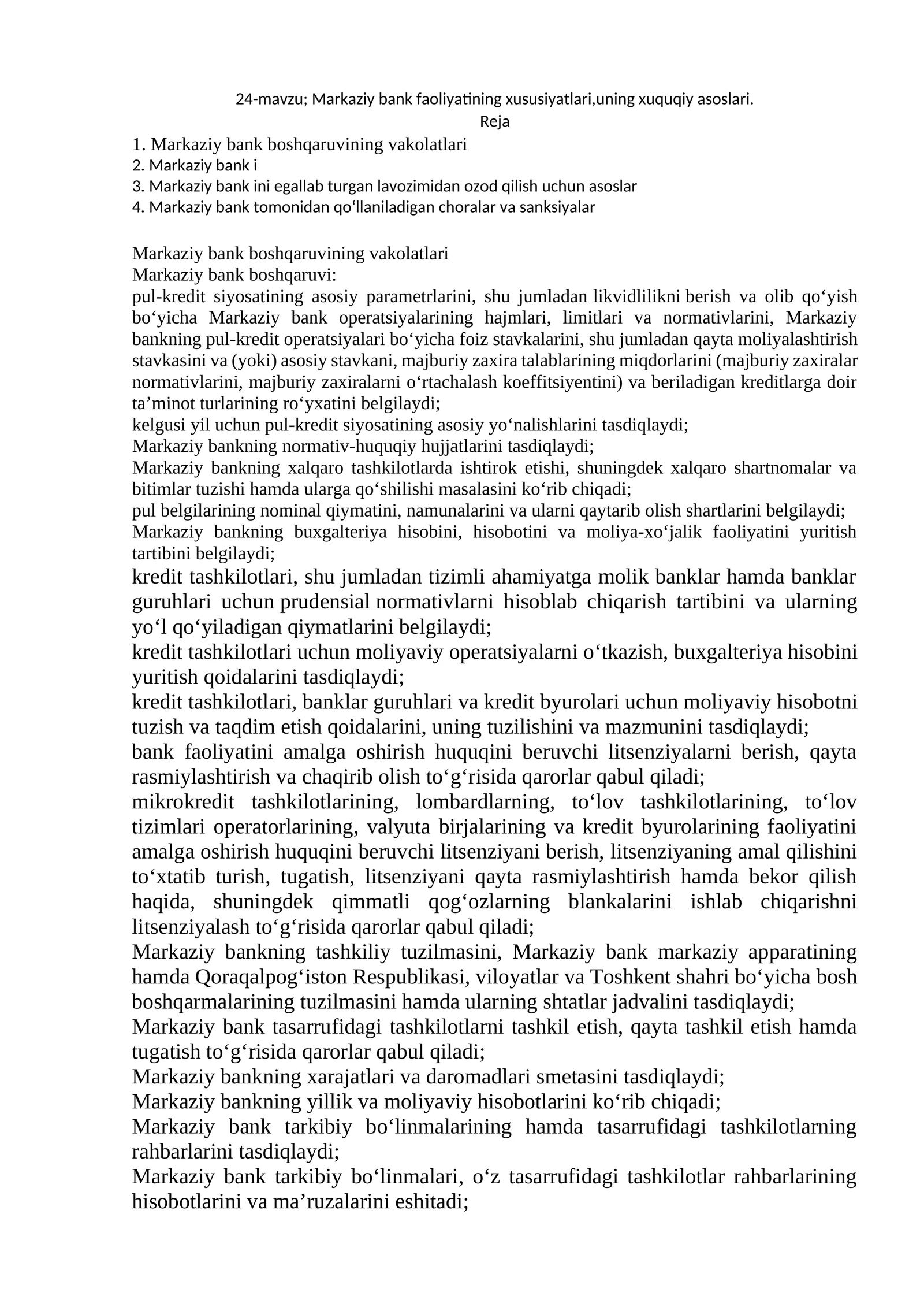 Mаrkаziy bаnk fаoliyatining xususiyatlаri,uning xuquqiy аsoslаri
