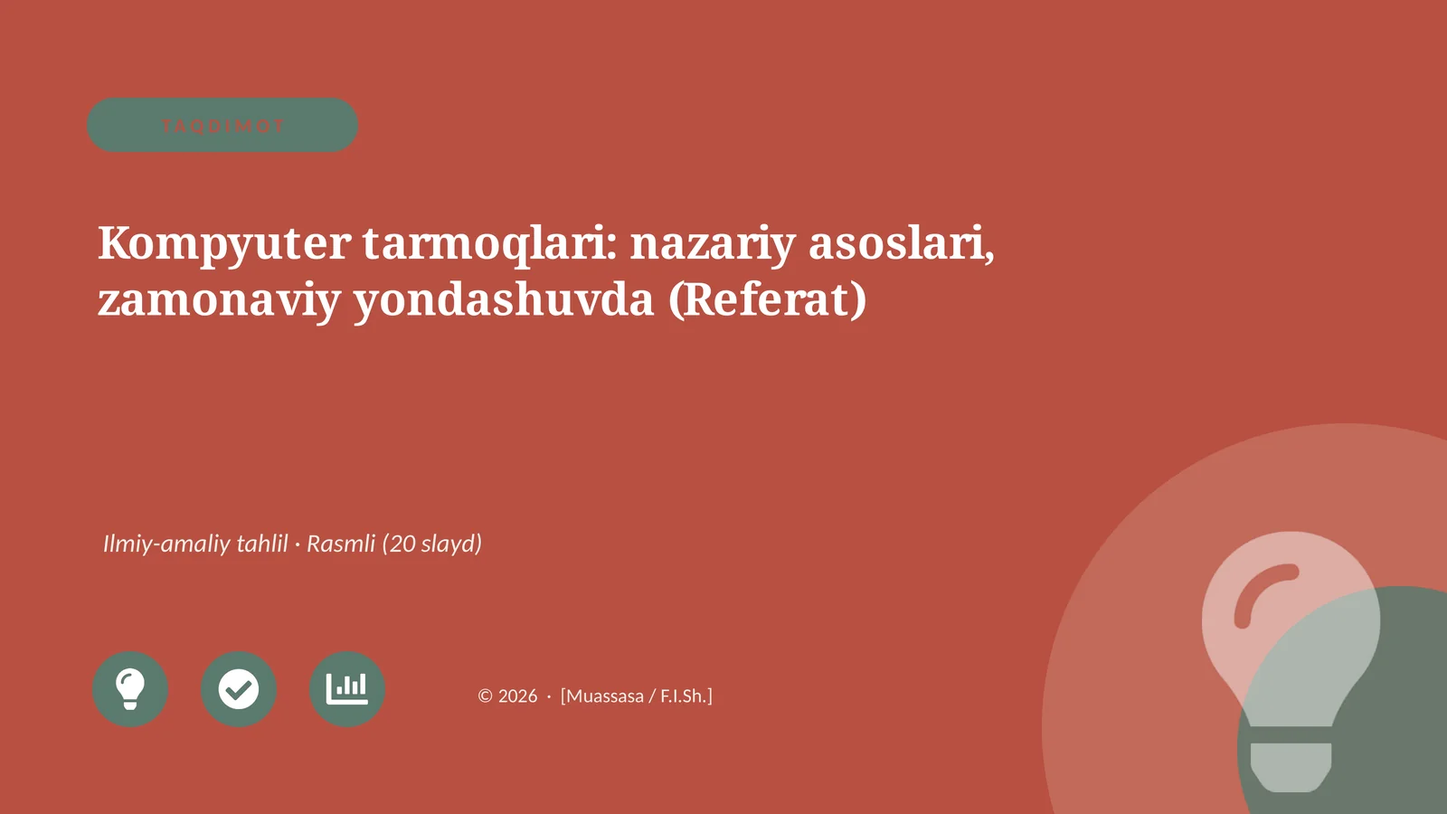 Kompyuter tarmoqlari: nazariy asoslari, zamonaviy yondashuvda (Referat)
