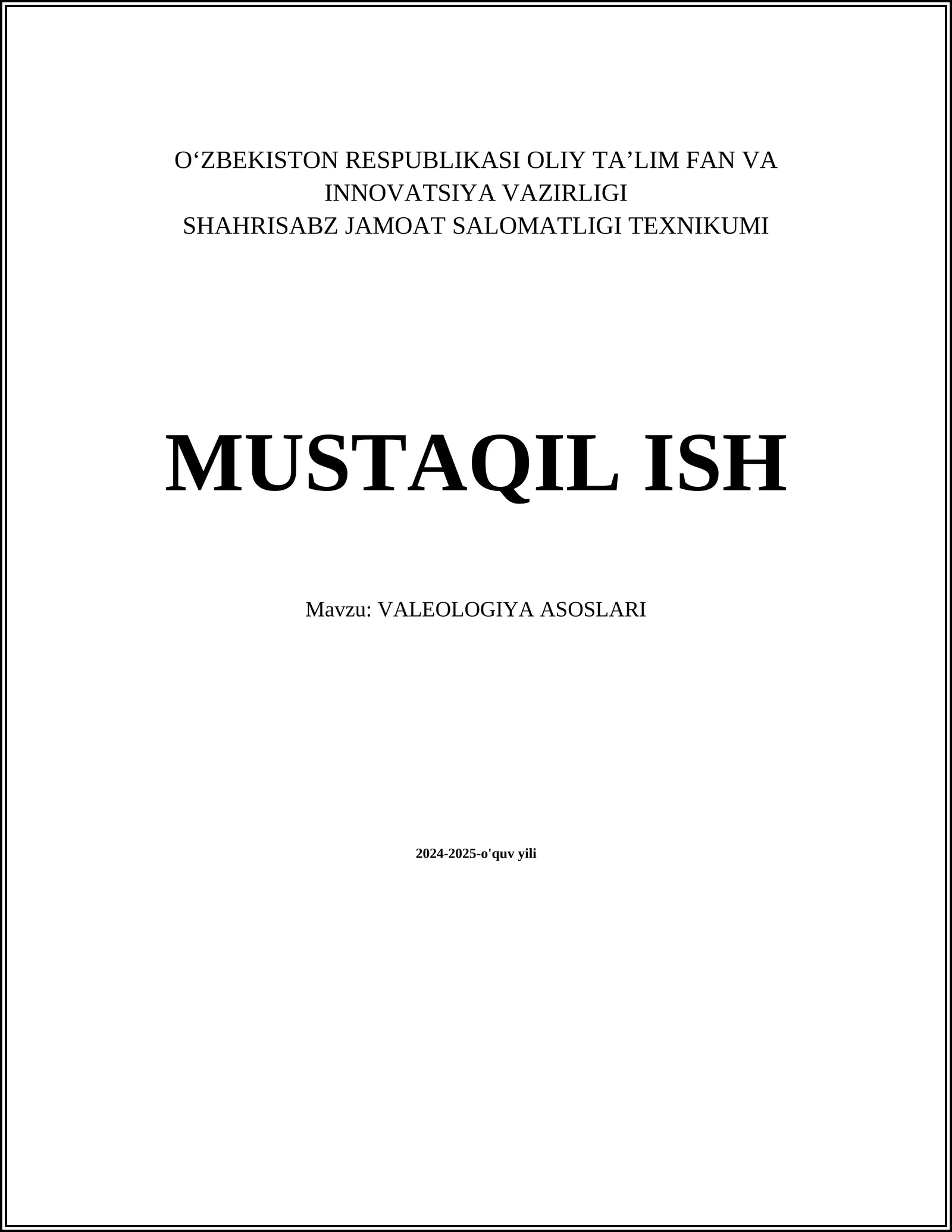 VALEOLOGIYA ASOSLARI