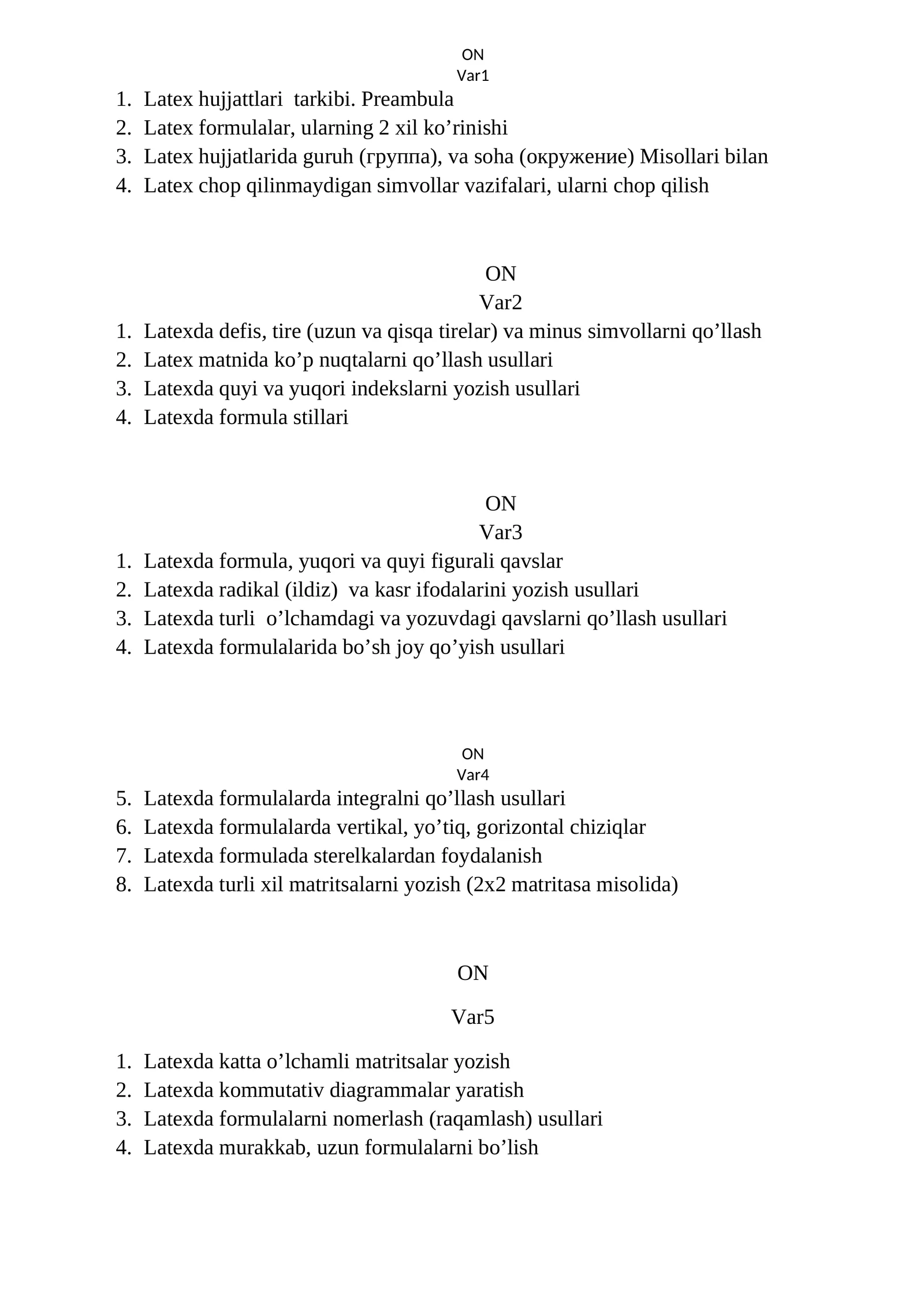 Latex hujjattlari tarkibi. Preambula