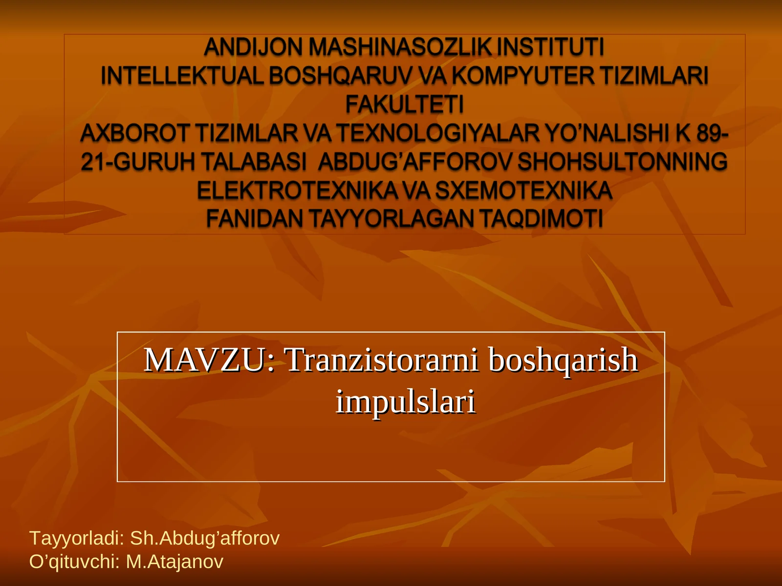 Tranzistorarni boshqarish impulslari