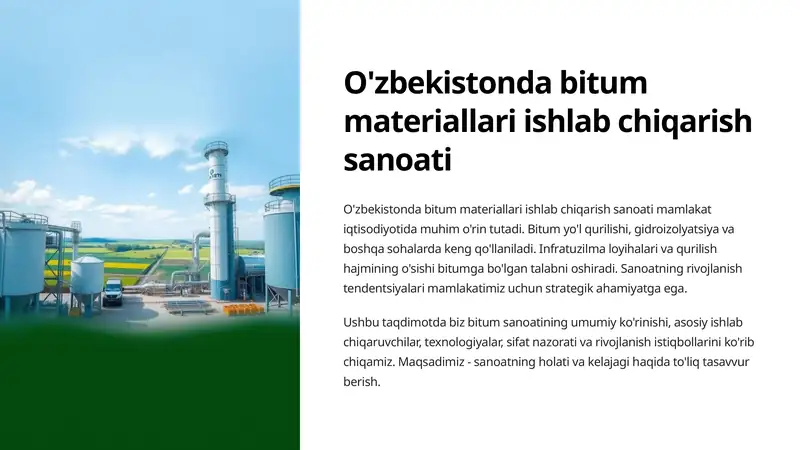 O'zbekistonda bitum materiallari ishlab chiqarish sanoati